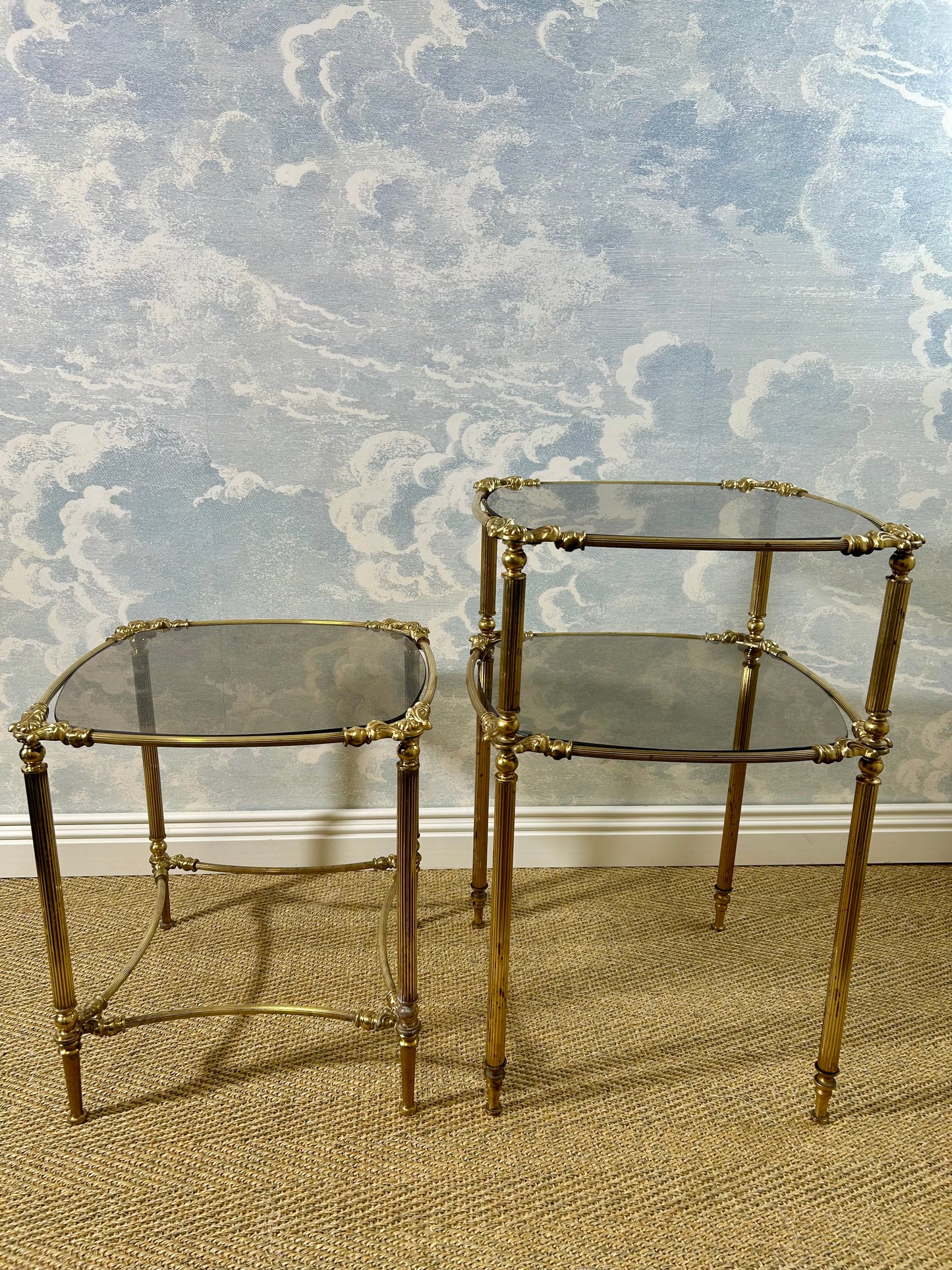 Petit Side Table with Smoked Glass Top, Hollywood Regency