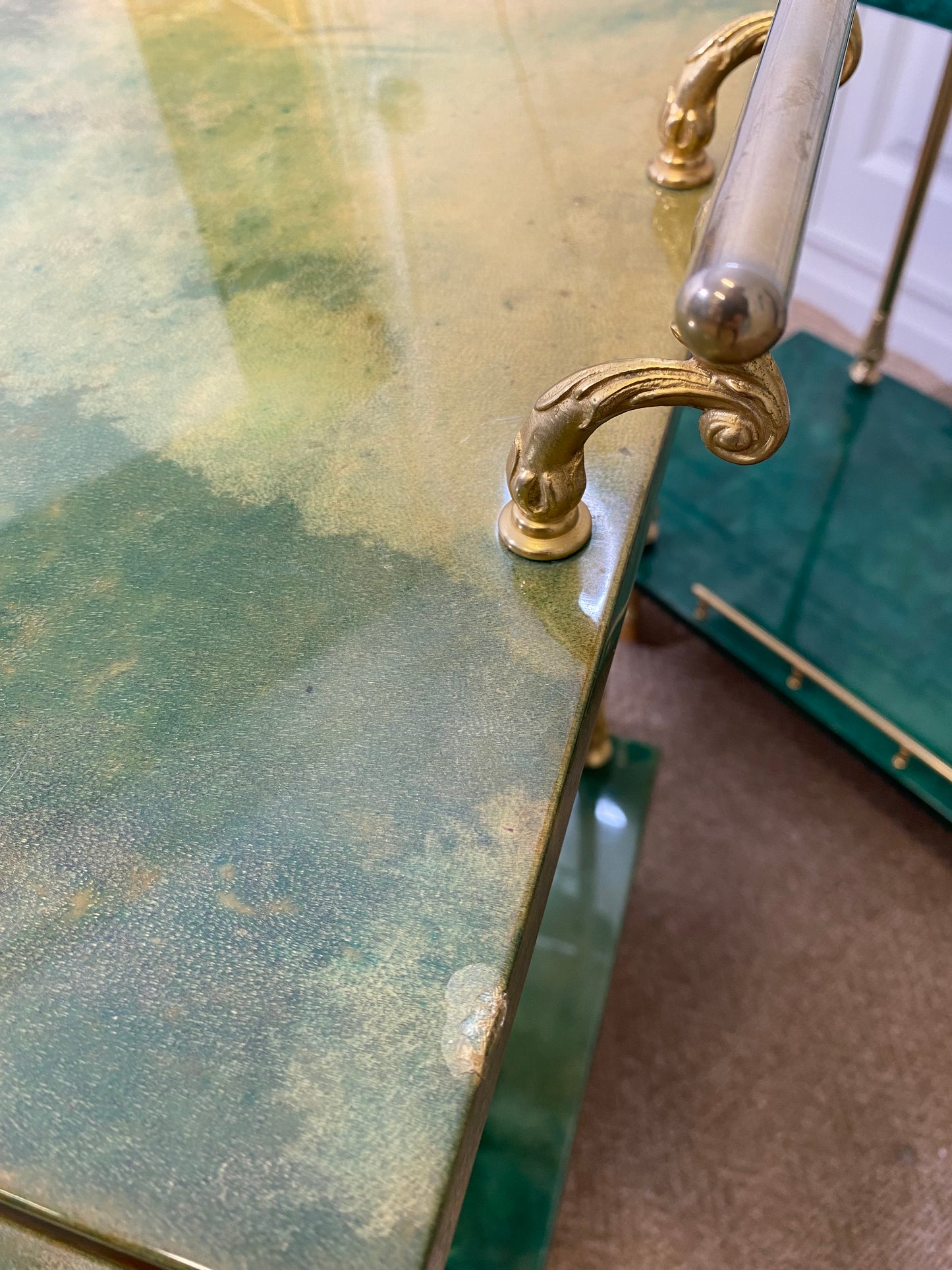 ALDO TURA Bar Cart in Green with Foldable Sides, Italy, 1960s