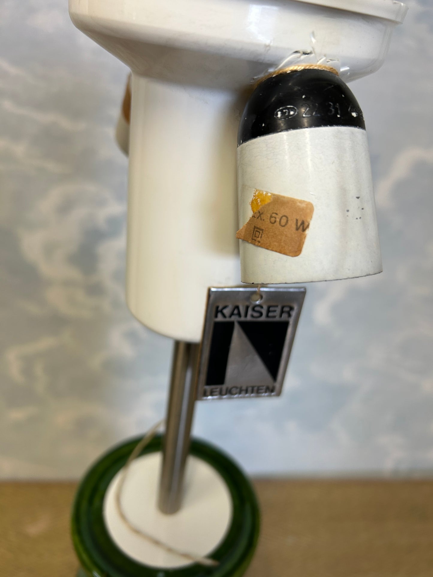 Green Ceramic Floor / Table Lamp, Kaiser Leuchten, Germany, 1960s Mid-Century Elegance