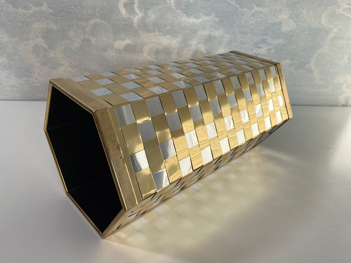 Willy Rizzo Style Italian Mid Century Hexagonal Bicolor Umbrella Stand 70s