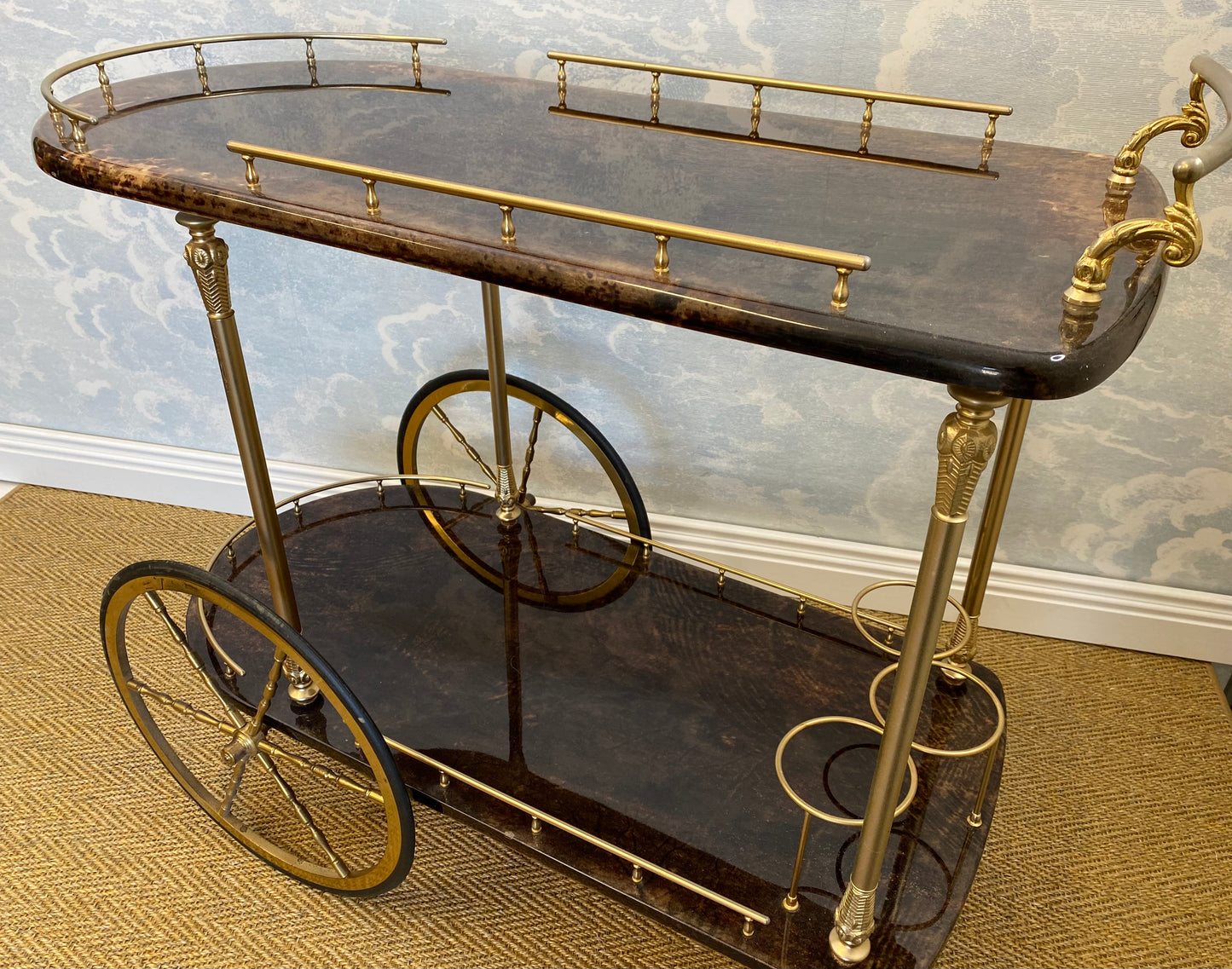 Brown ALDO TURA Bar Cart / Tea Trolly, Italian Design Classic from the 1960s with Brass Details
