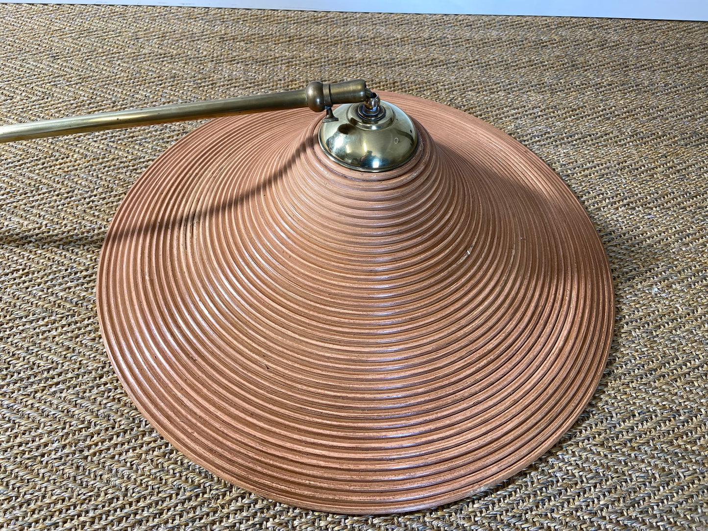 Pencil Reed Pendant Lamp with Extendable Brass Rod, Italy, Mid-Century Modern
