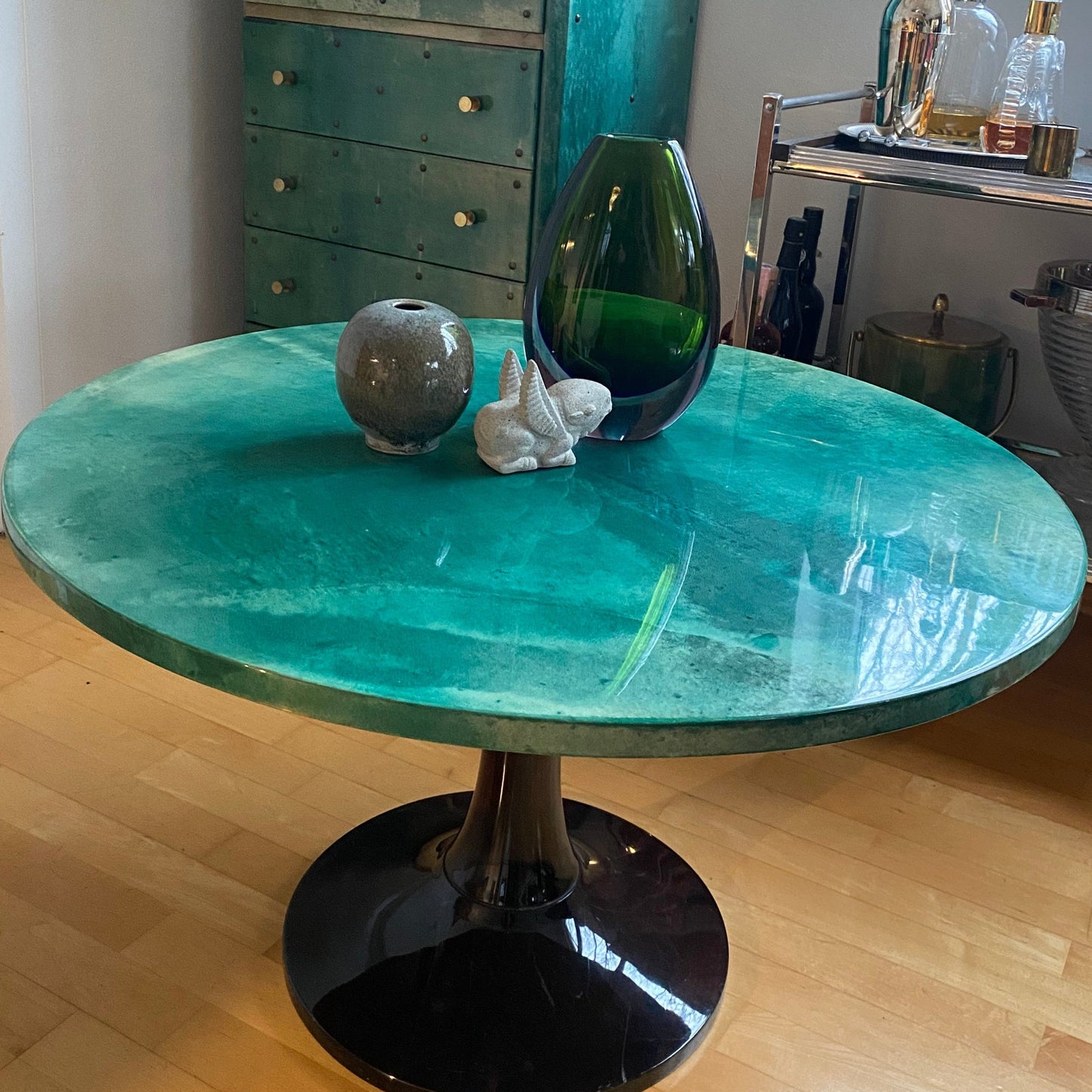 Rare Find! Green Aldo Tura Lounge Table on Tulip Base, Italy, 1950s