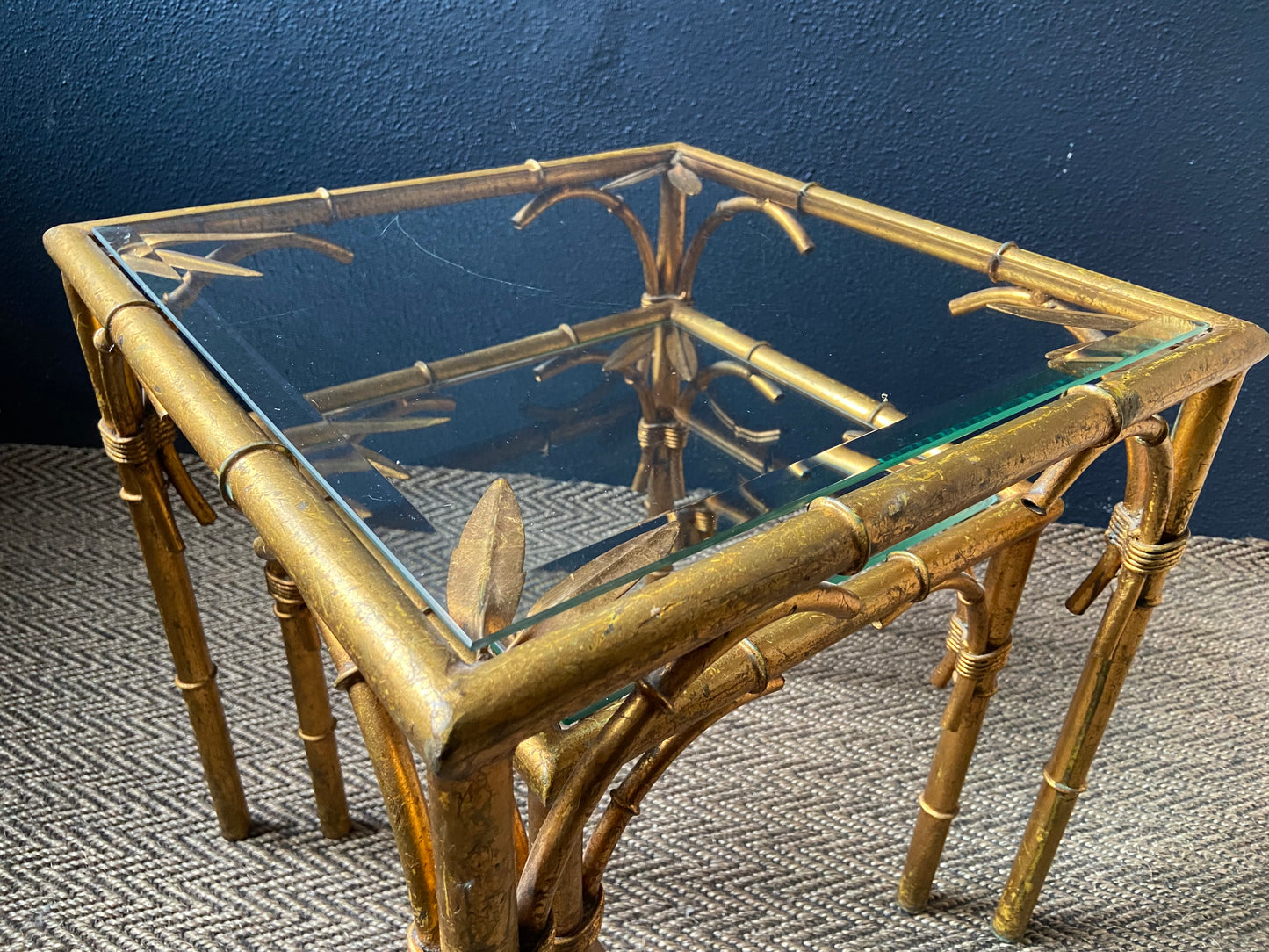 Pair of Faux Bamboo Nesting Tables with Glass Tops, France, 1960s