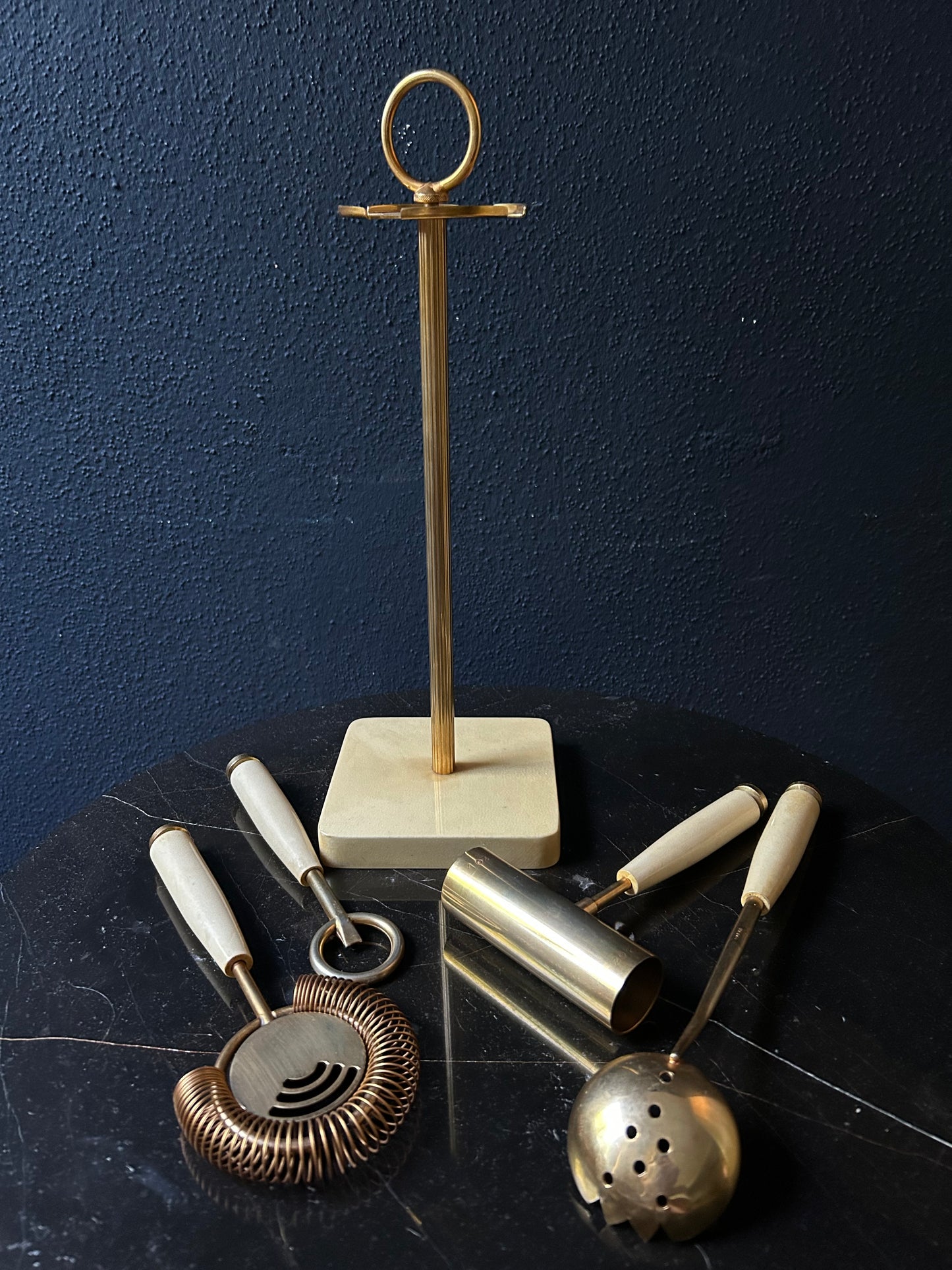 5 Piece Aldo Tura Barware Set in Pearl White, Italy, 1970s