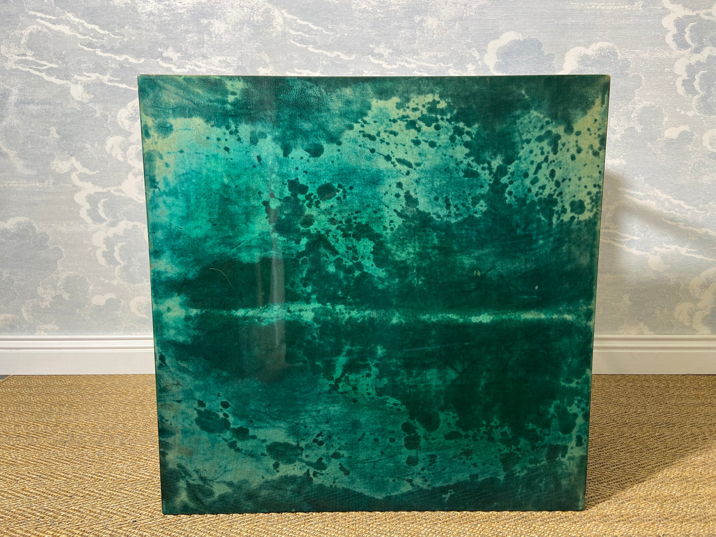 Aldo Tura Side Table in Aqua Green with Brass Legs and Bottom Drawer