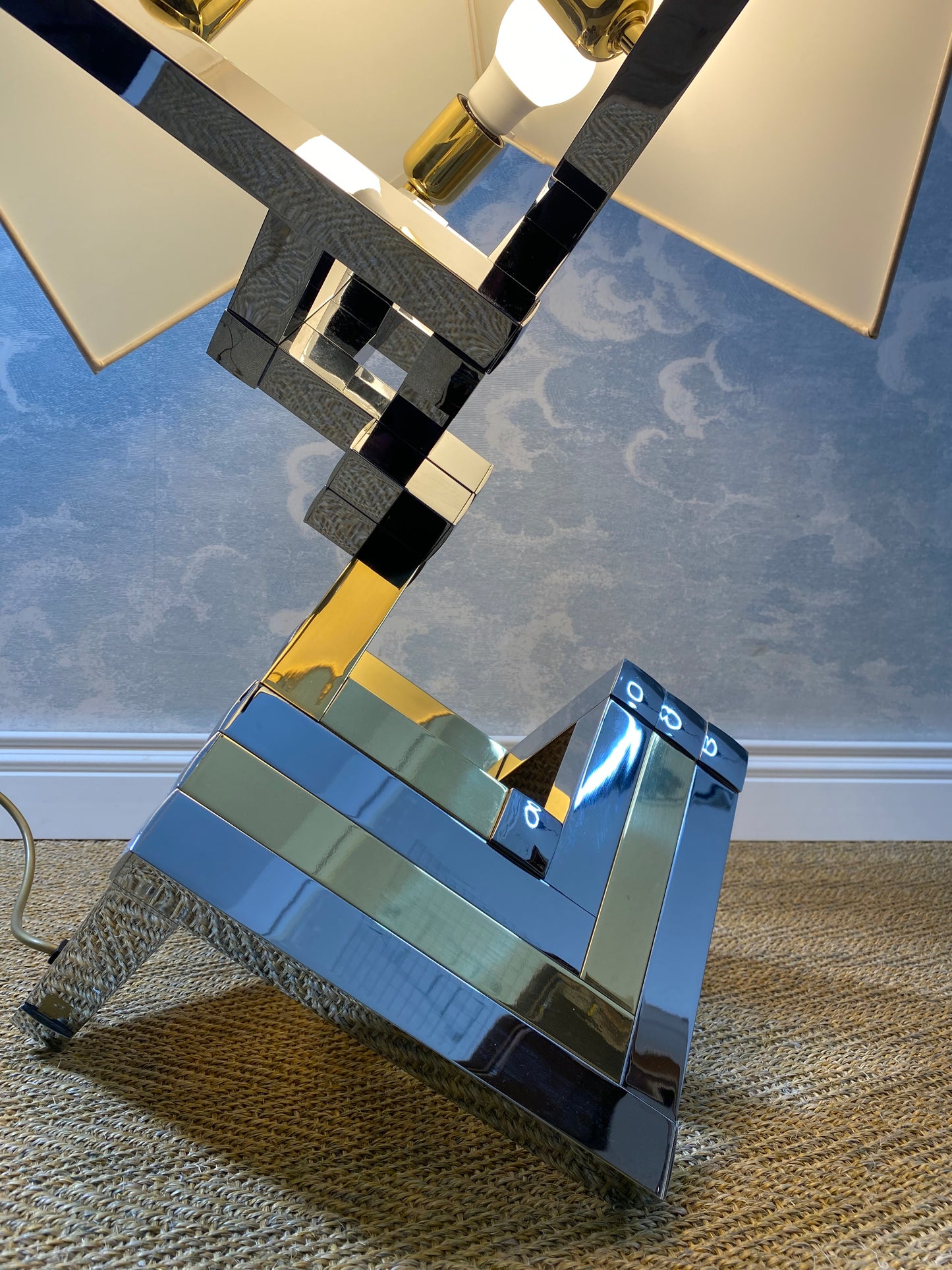 XXL Bi-Color Table Lamp in Chrome and Brass in Style of Willy Rizzo / Romeo Rega