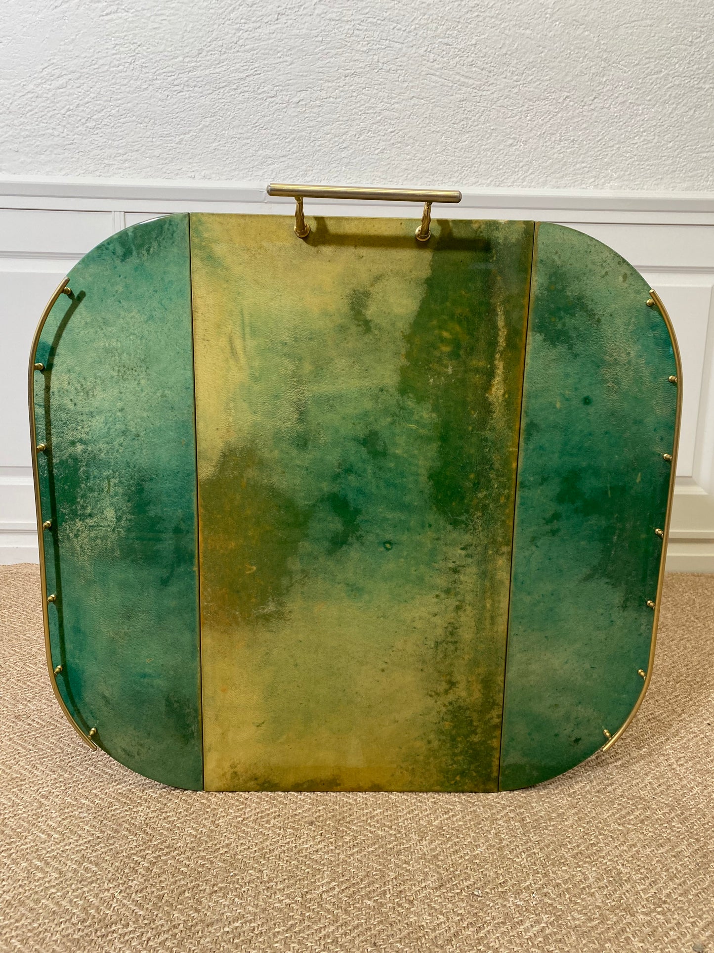 ALDO TURA Bar Cart in Green with Foldable Sides, Italy, 1960s