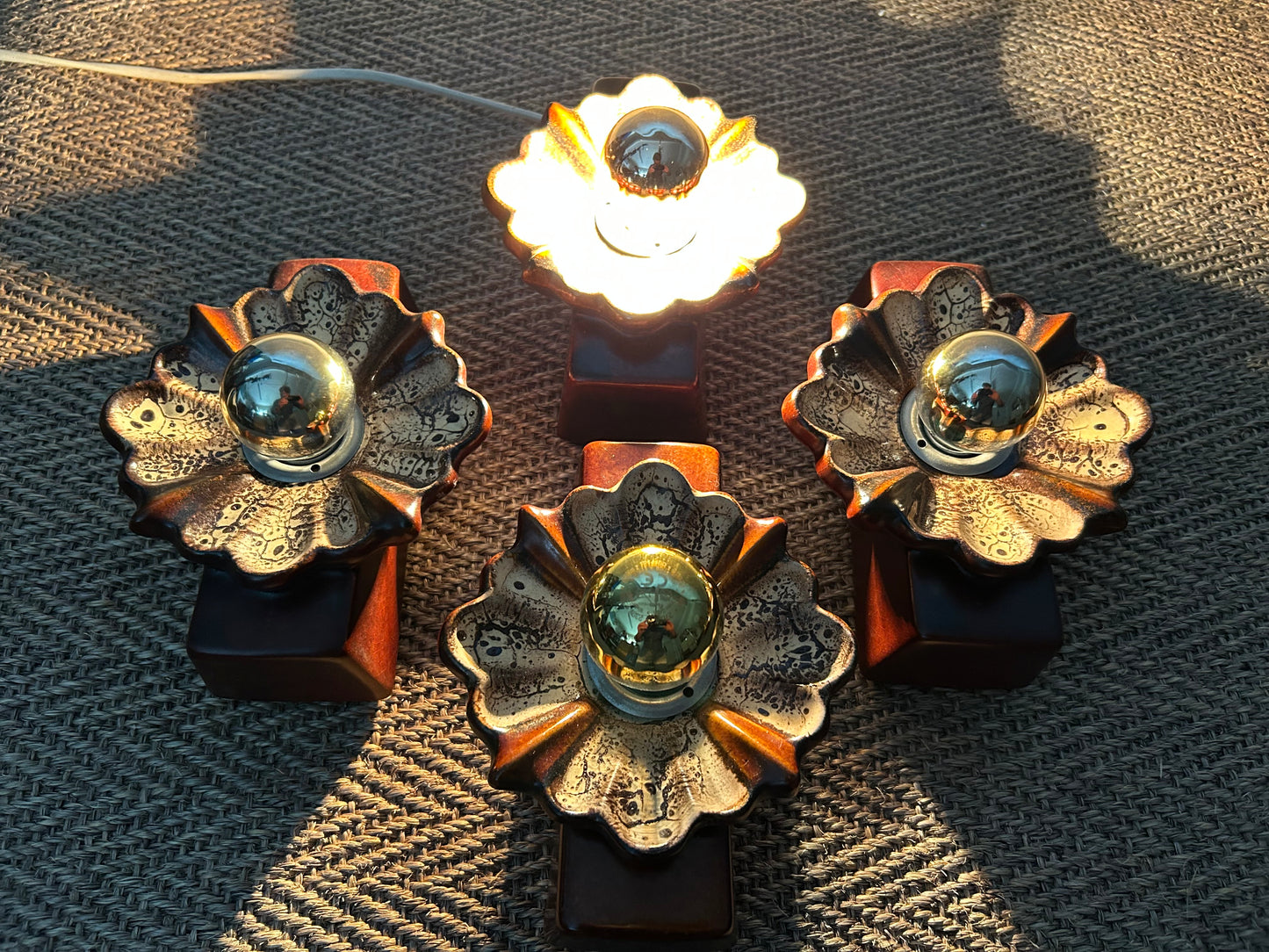 Set of 4 Floral Ceramic Wall Lights by PAN Keramik, Germany, 1970s - West German Pottery, Fat Lava