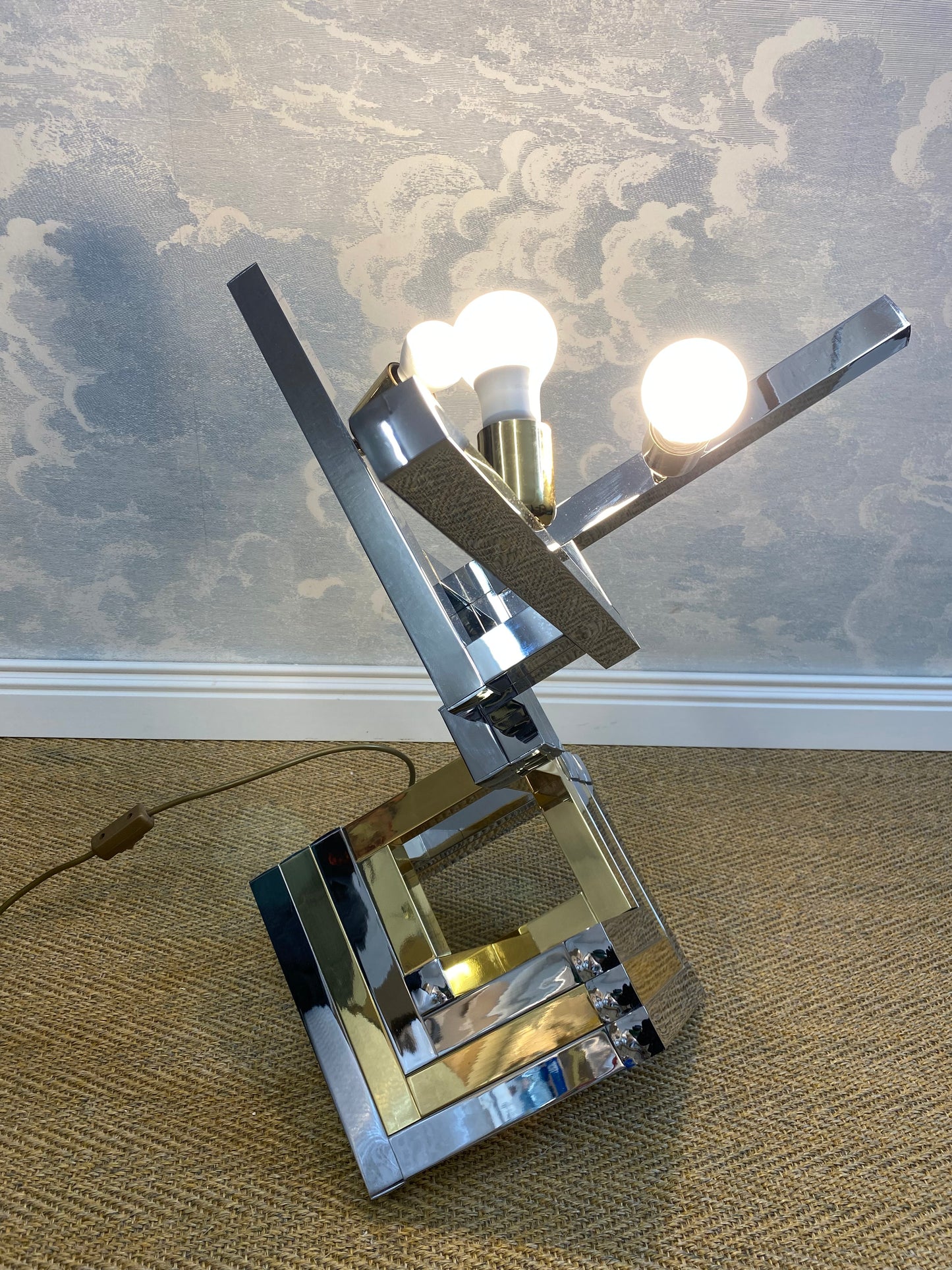 XXL Bi-Color Table Lamp in Chrome and Brass in Style of Willy Rizzo / Romeo Rega