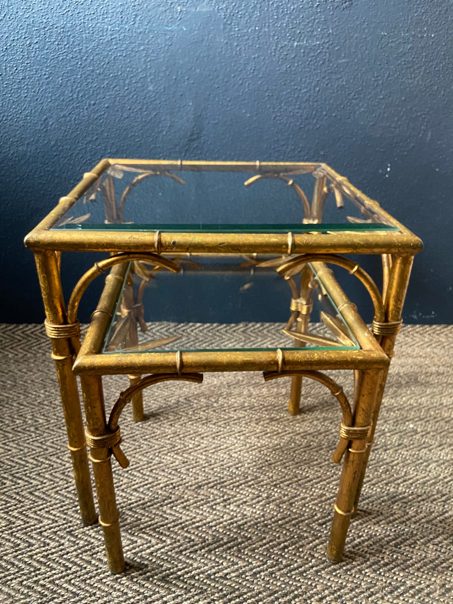 Pair of Faux Bamboo Nesting Tables with Glass Tops, France, 1960s