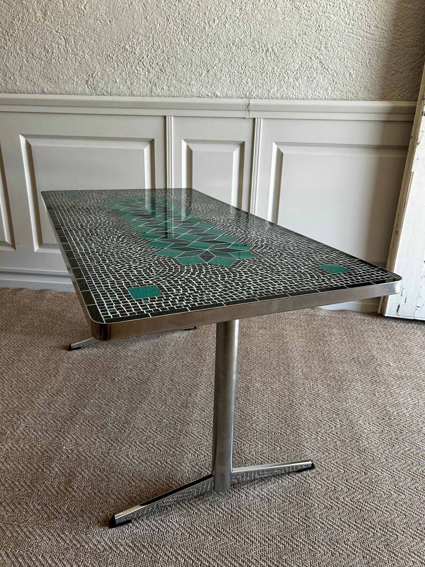 Sage Green and Black Ceramic Mosaic Coffee Table, Germany, 1970's