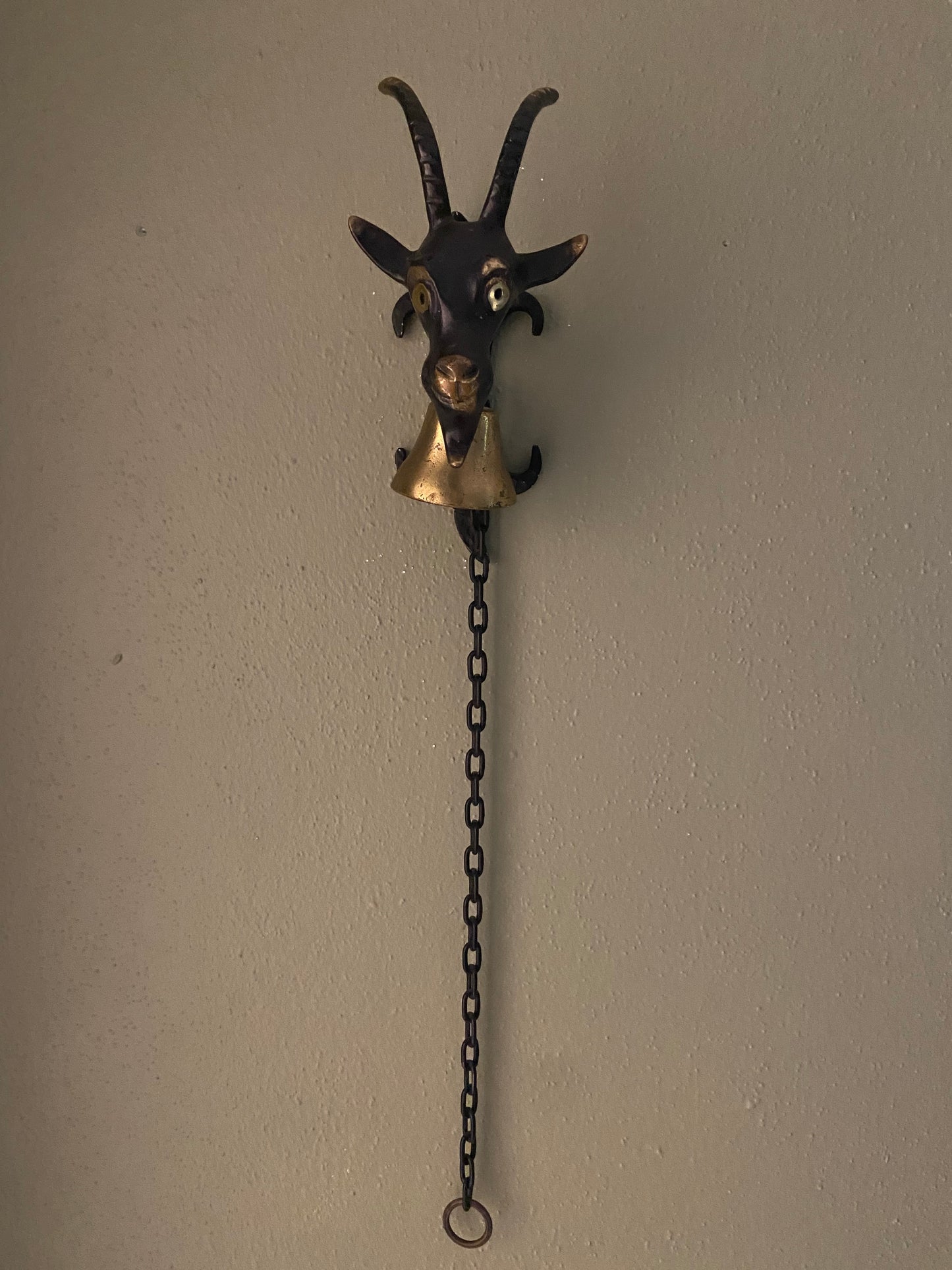 Wall Mounted Goats-Head Brass Bell in the Style of Walter Bosse, Austria, 1950's