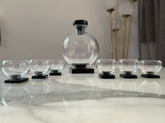 Art Deco Liqueur Set with Decanter and 6 Glasses, In the Style of Willem Jacob Rozendaal, Netherlands 1930s