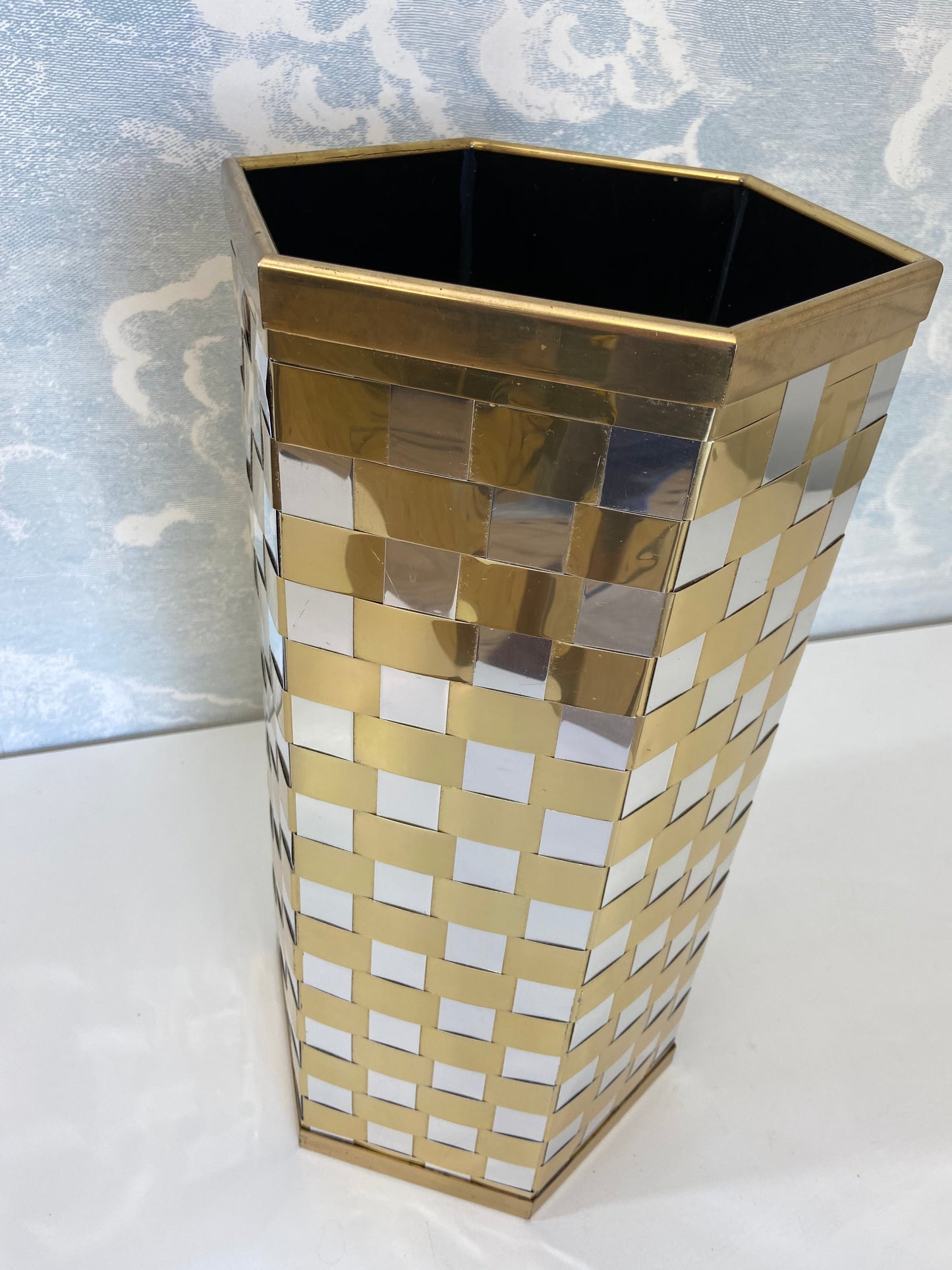 Willy Rizzo Style Italian Mid Century Hexagonal Bicolor Umbrella Stand 70s
