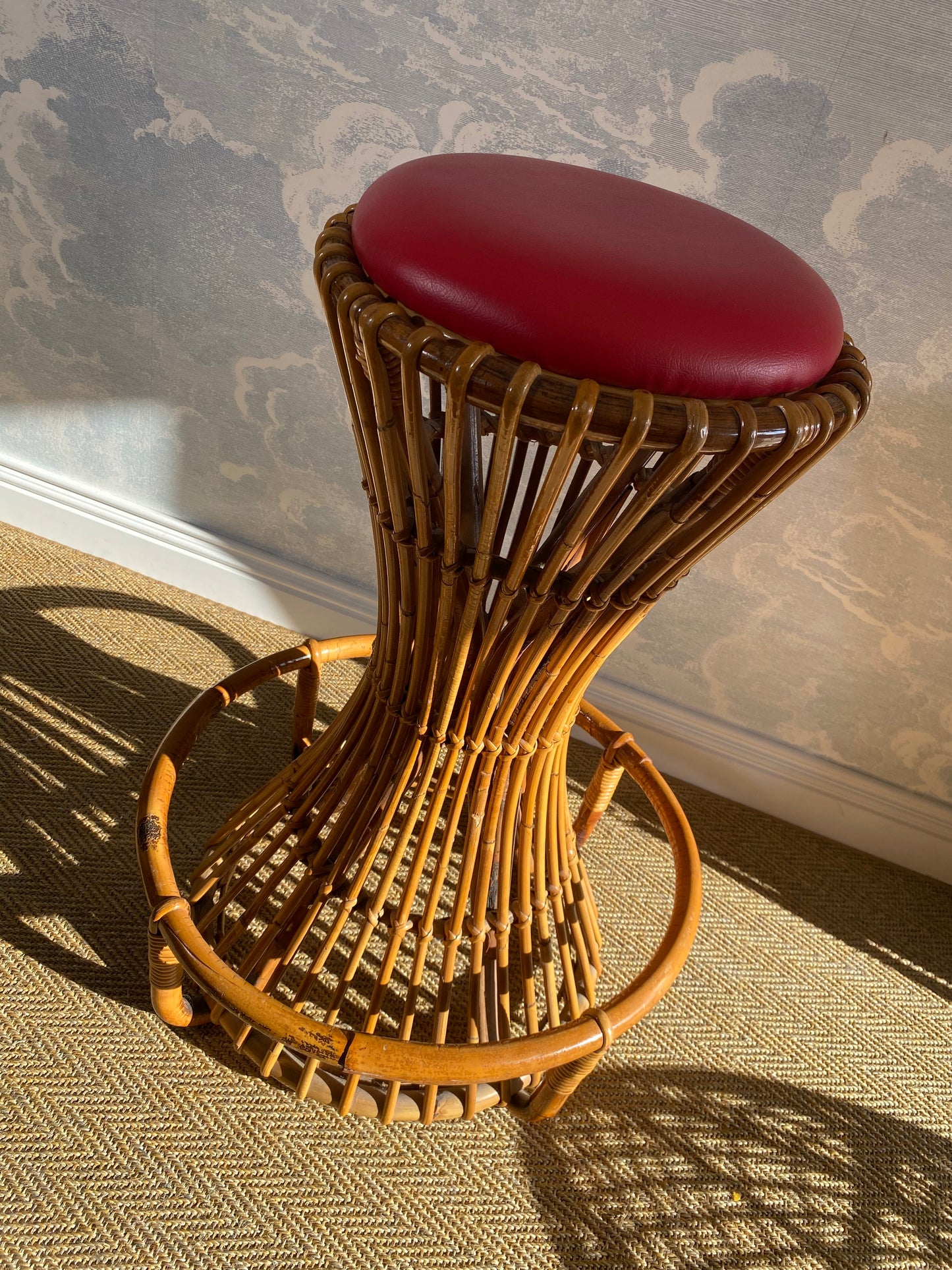 Set of 3 Tito Agnoli for Bonacina Bar Stools Bamboo & Rattan, Italy 1950s