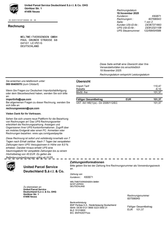 US IMPORT TARIFF VIA UPS For Anthem San Fransico Client Whipkey
