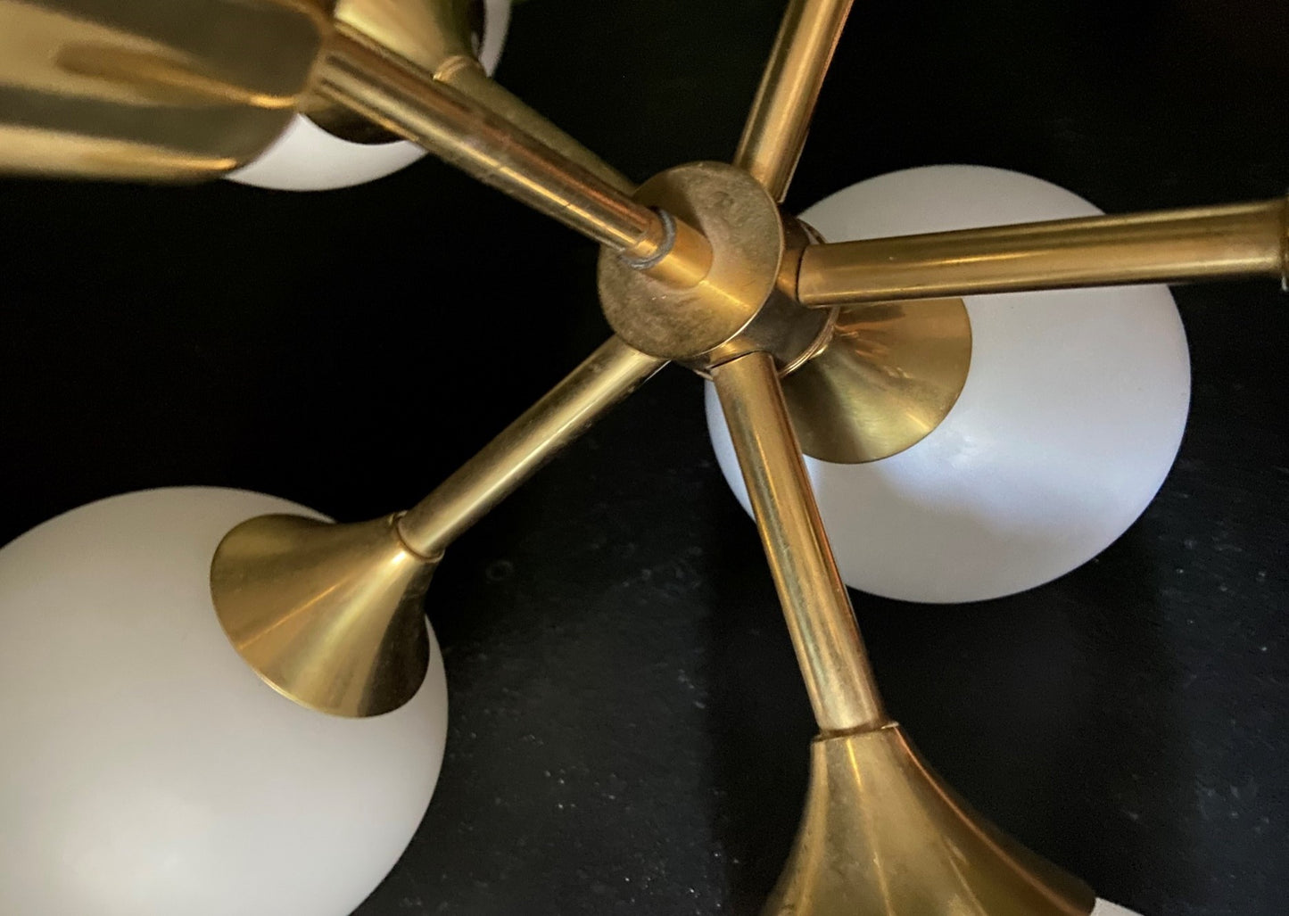 Kaiser Sputnik Globe Pendant Lamp with Opal Globes Chandelier Mid Century Modern