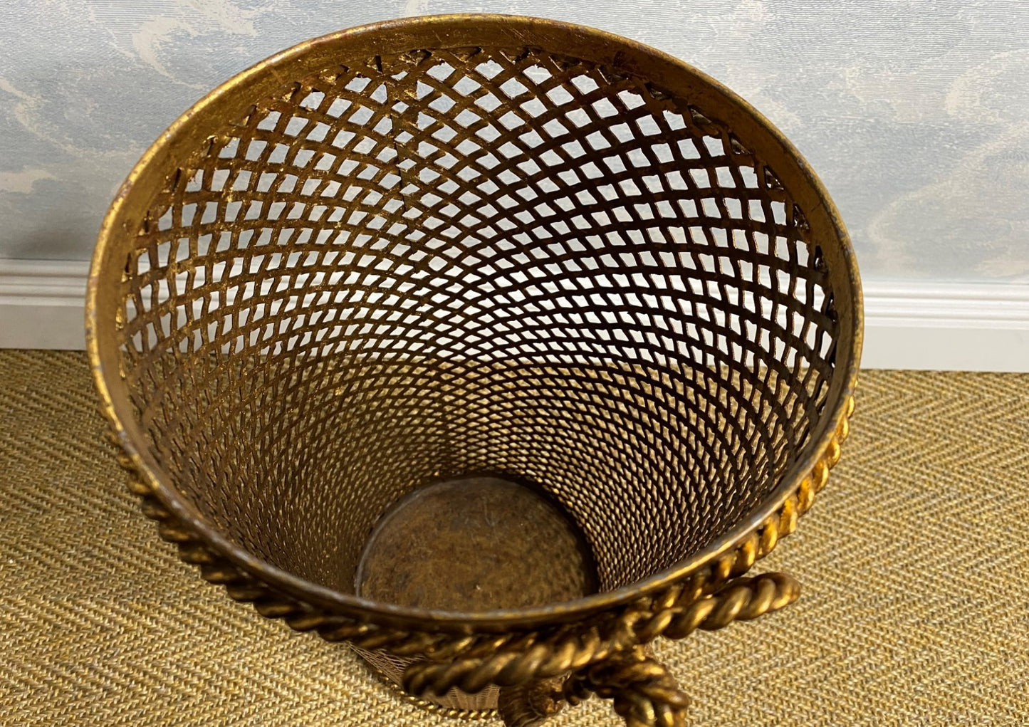 Italian Hollywood Regency Gilded paper umbrella Basket by Li Puma 50s (short)