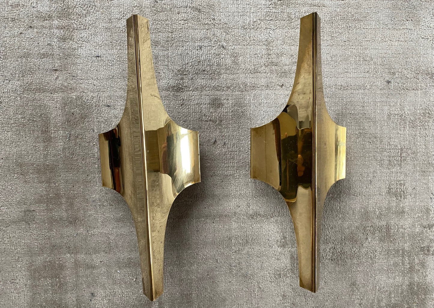 Pair of Doria Brass Sconces 70s Space Age Hollywood Regency