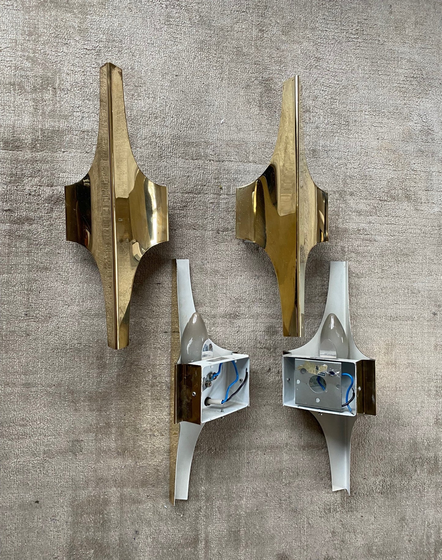 Pair of Doria Brass Sconces 70s Space Age Hollywood Regency