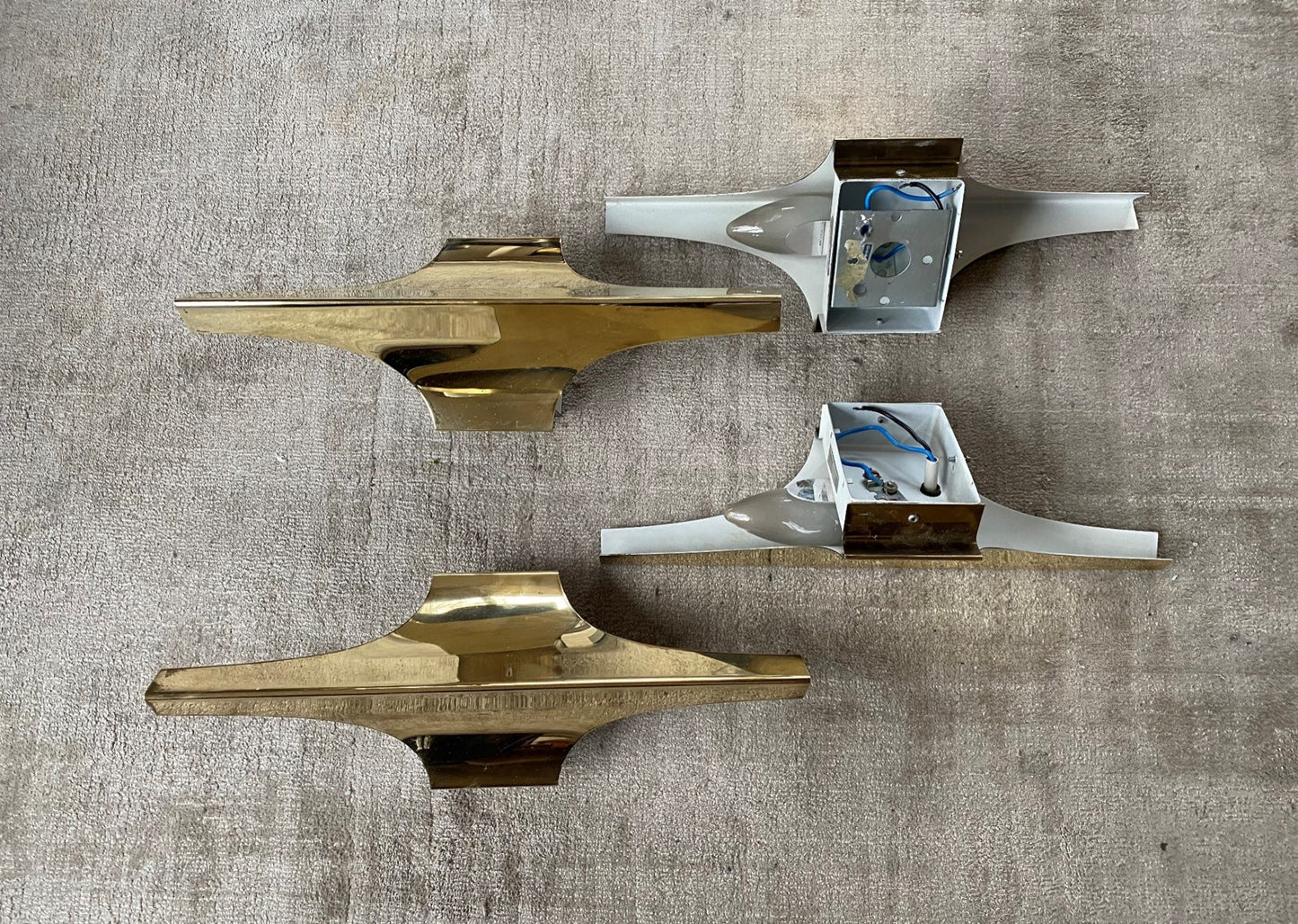 Pair of Doria Brass Sconces 70s Space Age Hollywood Regency