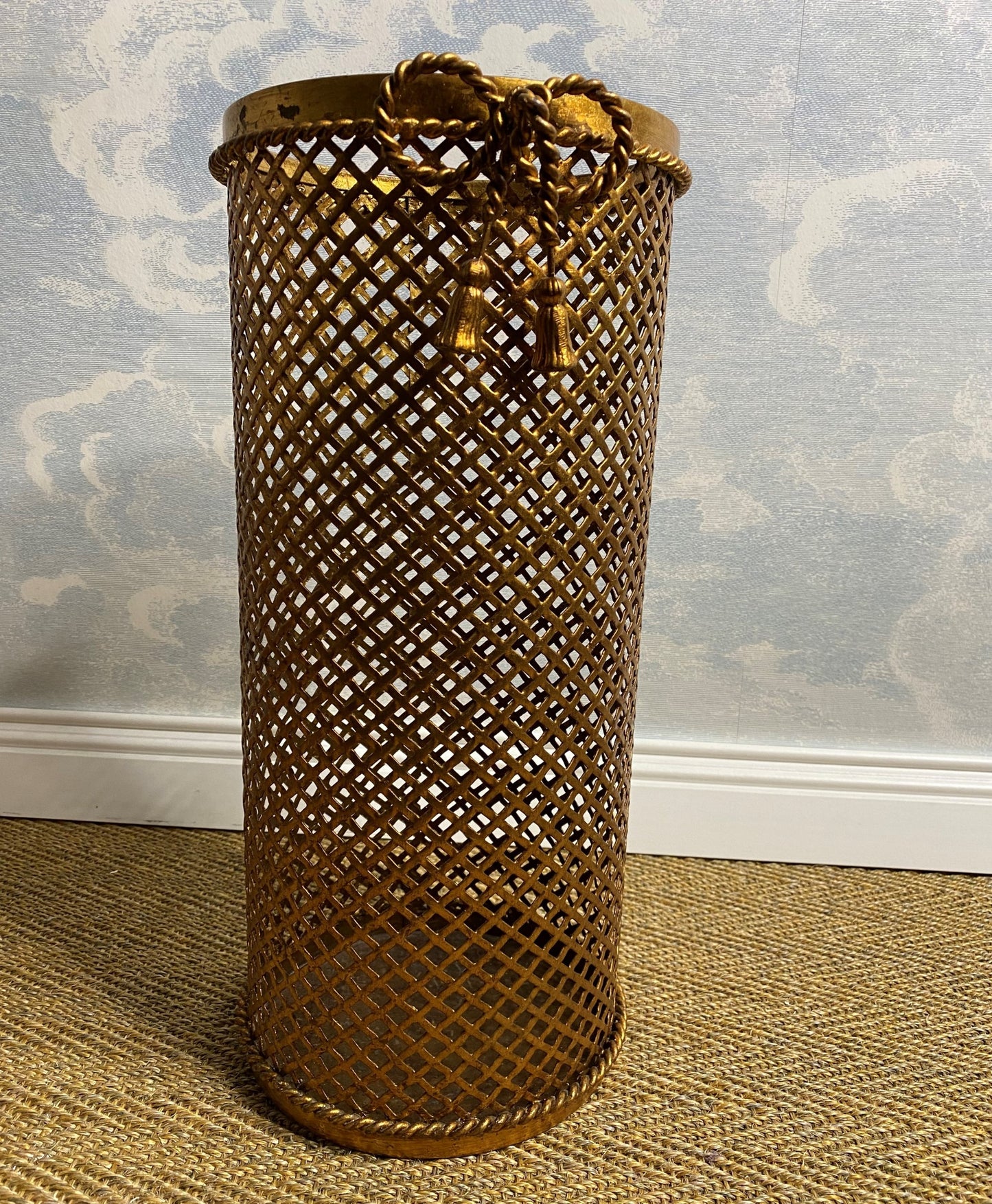 Italian Hollywood Regency Gilded Umbrella Basket / waste Paper Bin by Li Puma 50s (large)