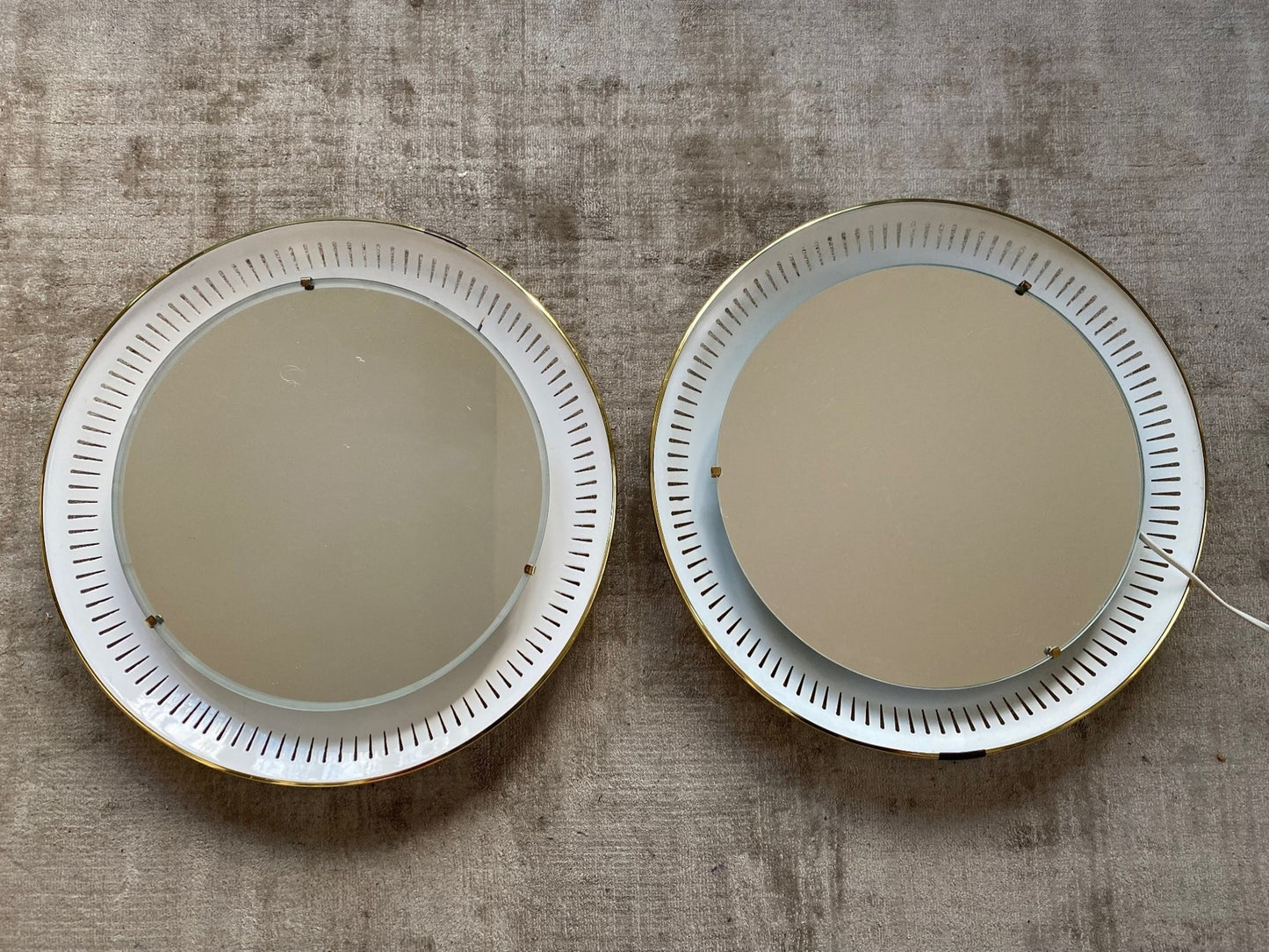 Medium Sized Backlit Round Mirror Cream Coloured 1950s Mid Century