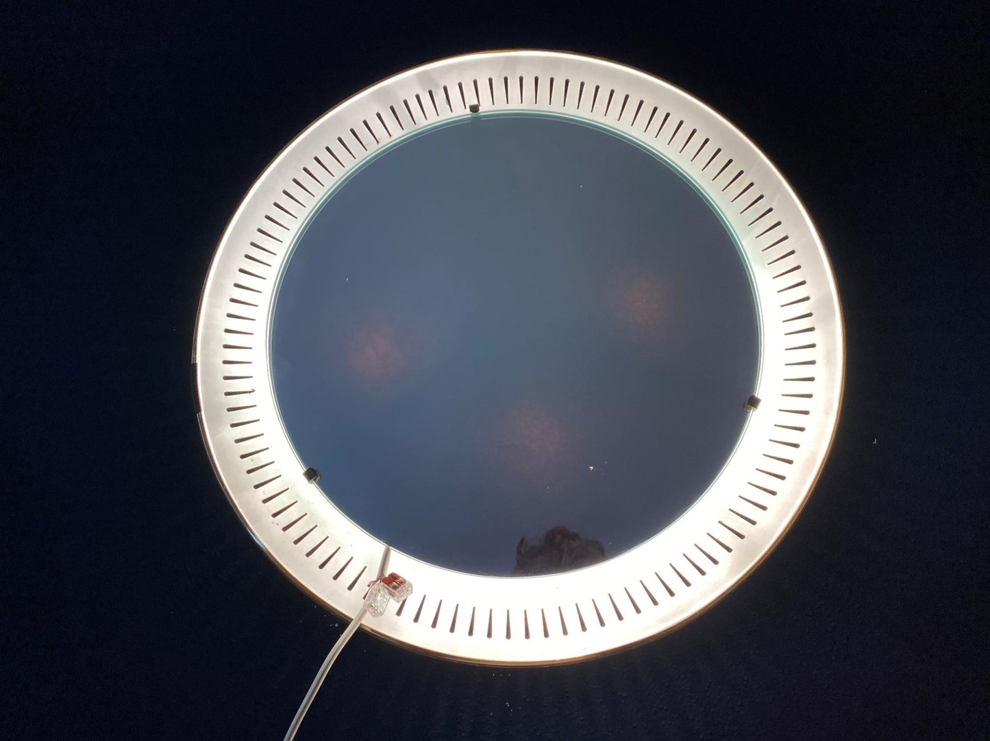 Medium Sized Backlit Round Mirror Cream Coloured 1950s Mid Century