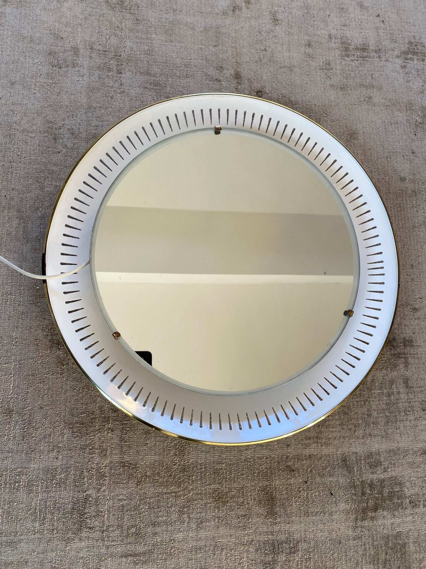 Medium Sized Backlit Round Mirror Cream Coloured 1950s Mid Century