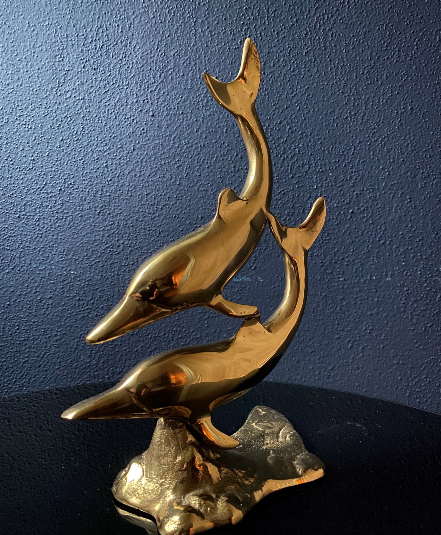 Brass Dolphins Sculpture 60s Mid Century Hollywood Regency 70s Vintage