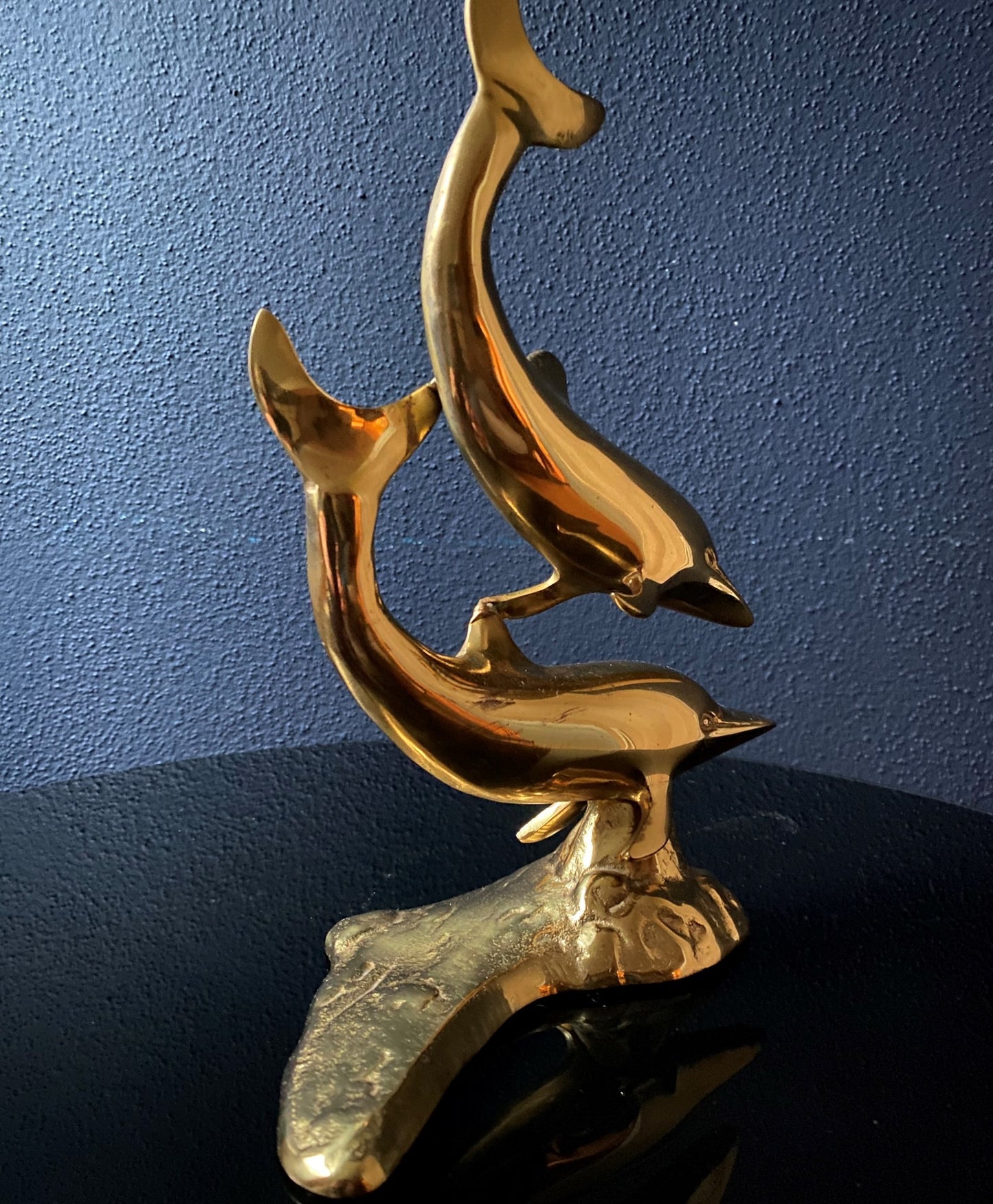 Brass Dolphins Sculpture 60s Mid Century Hollywood Regency 70s Vintage