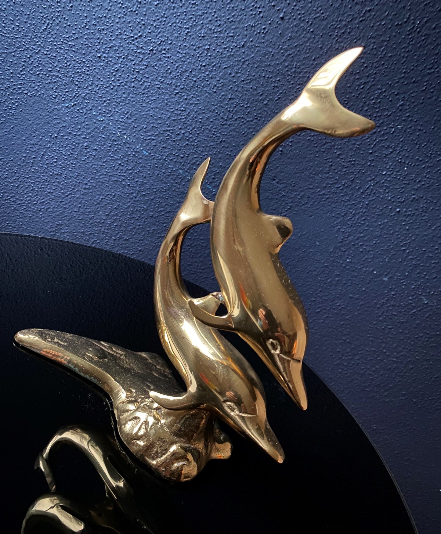 Brass Dolphins Sculpture 60s Mid Century Hollywood Regency 70s Vintage