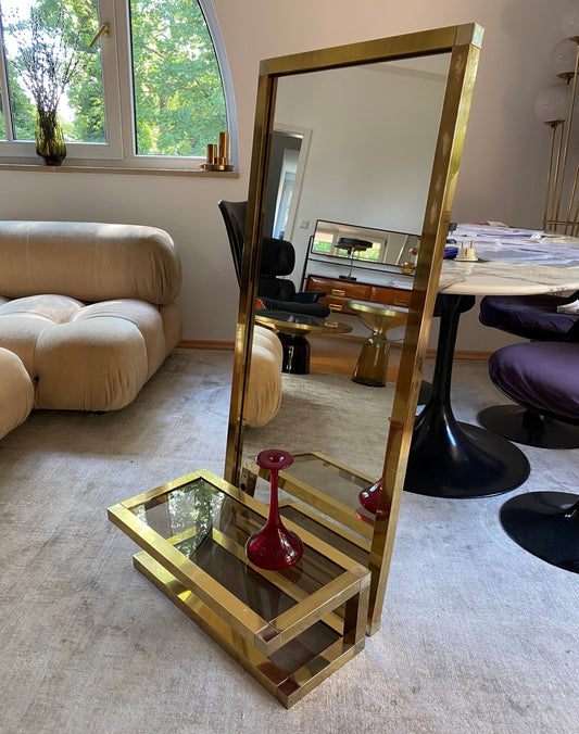 Floating Mirror console Hollywood Regency Brass 70s Mid Century Glamour