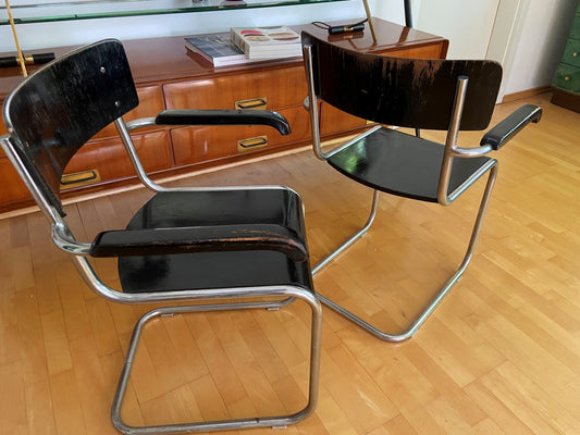 Pair of Original 1930s Tabular Chairs Vichr, Czech Bauhaus