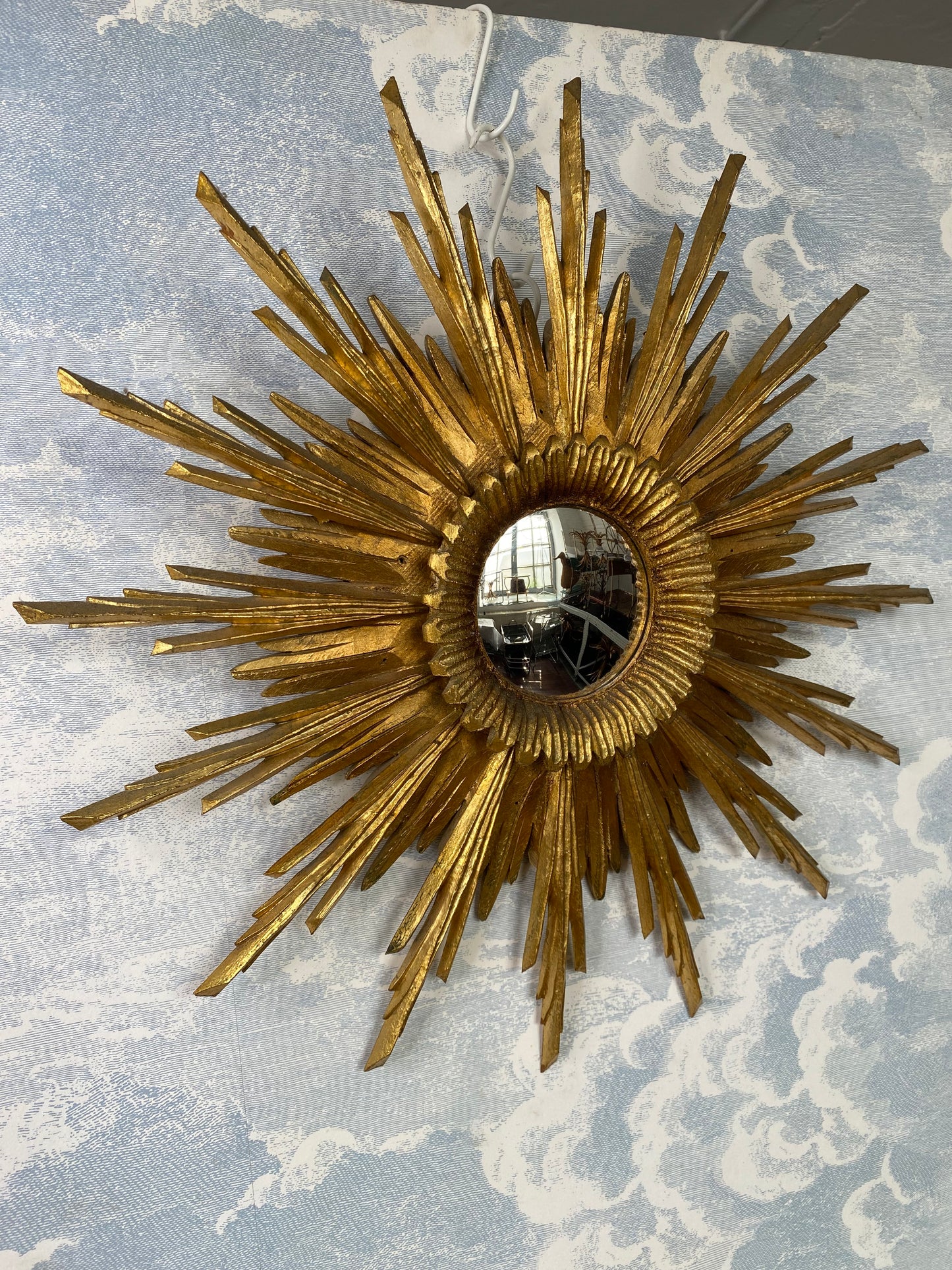 Sunburst Gilt Convex Mirror, Vintage Belgium, 60s