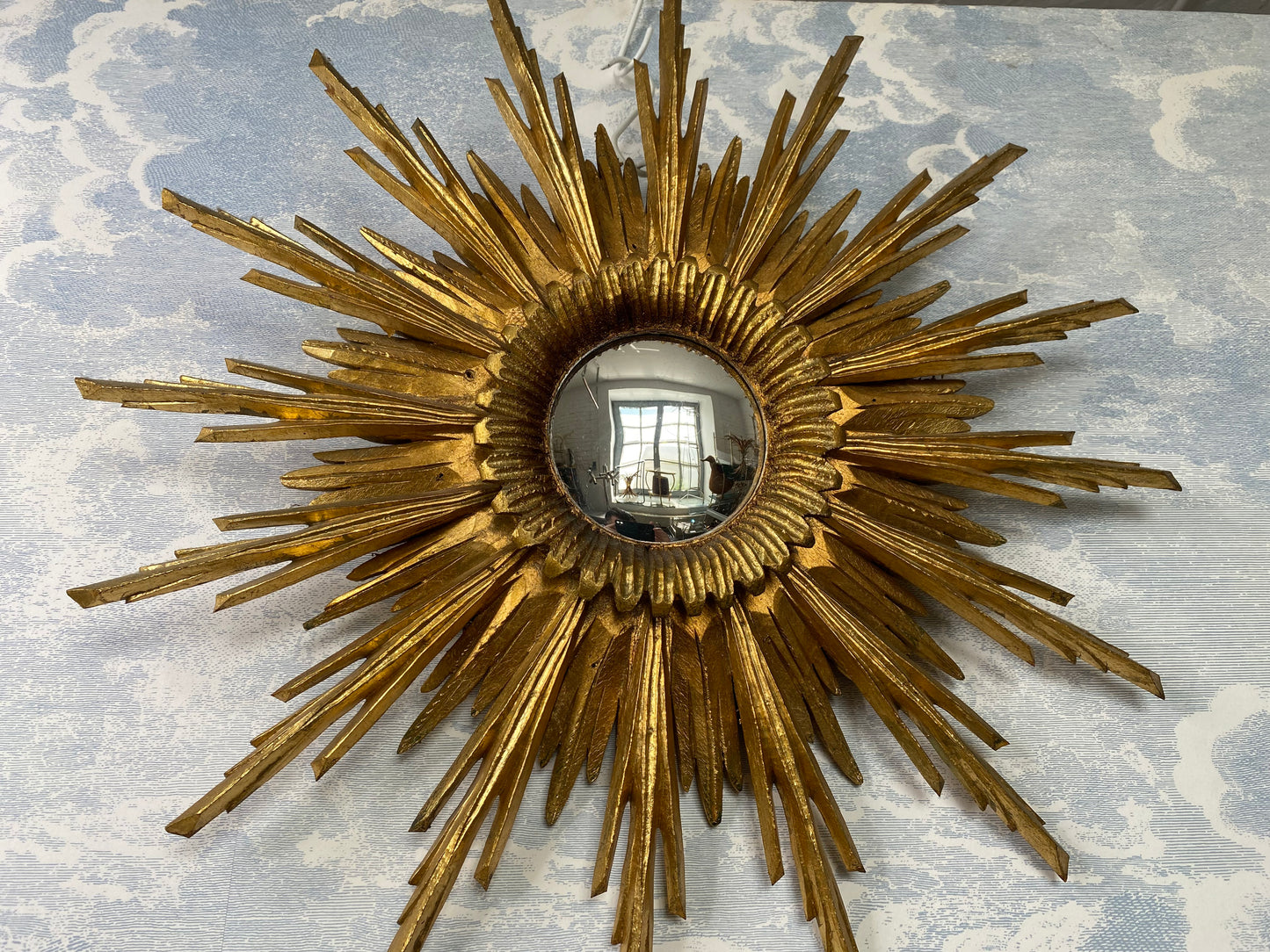 Sunburst Gilt Convex Mirror, Vintage Belgium, 60s