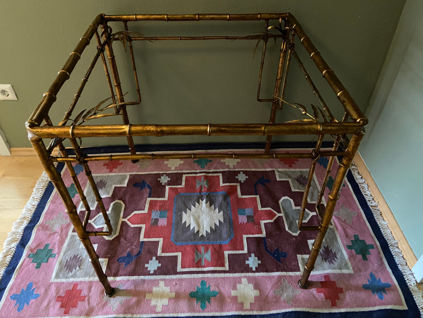 Faux Bamboo Side Table Gilt France  60s Hollywood Regency