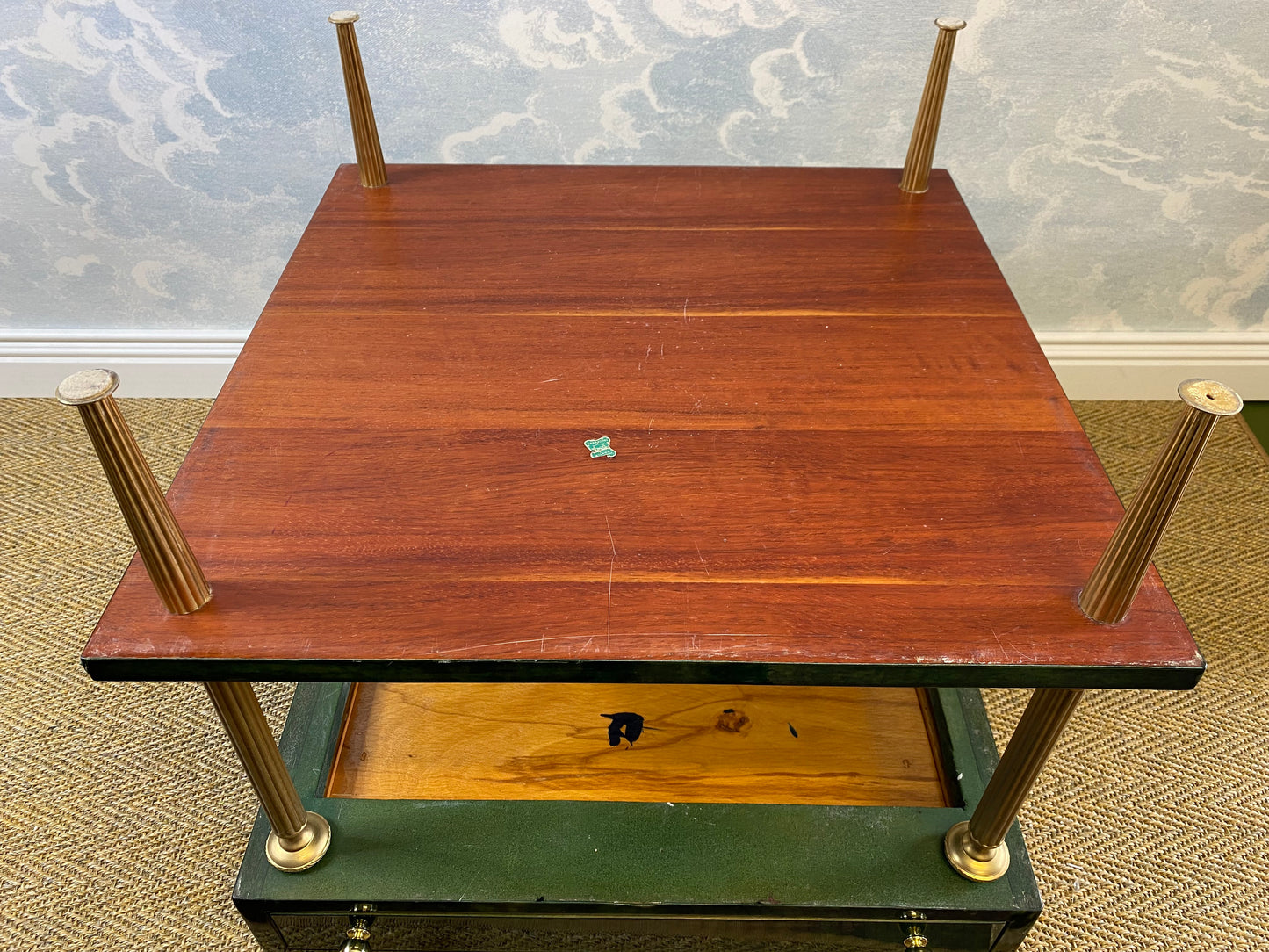 Aldo Tura Side Table Emerald Green & Brass Vintage 1970s 1960s Hollywood Regency Coffee Table Mid Century Nightstand