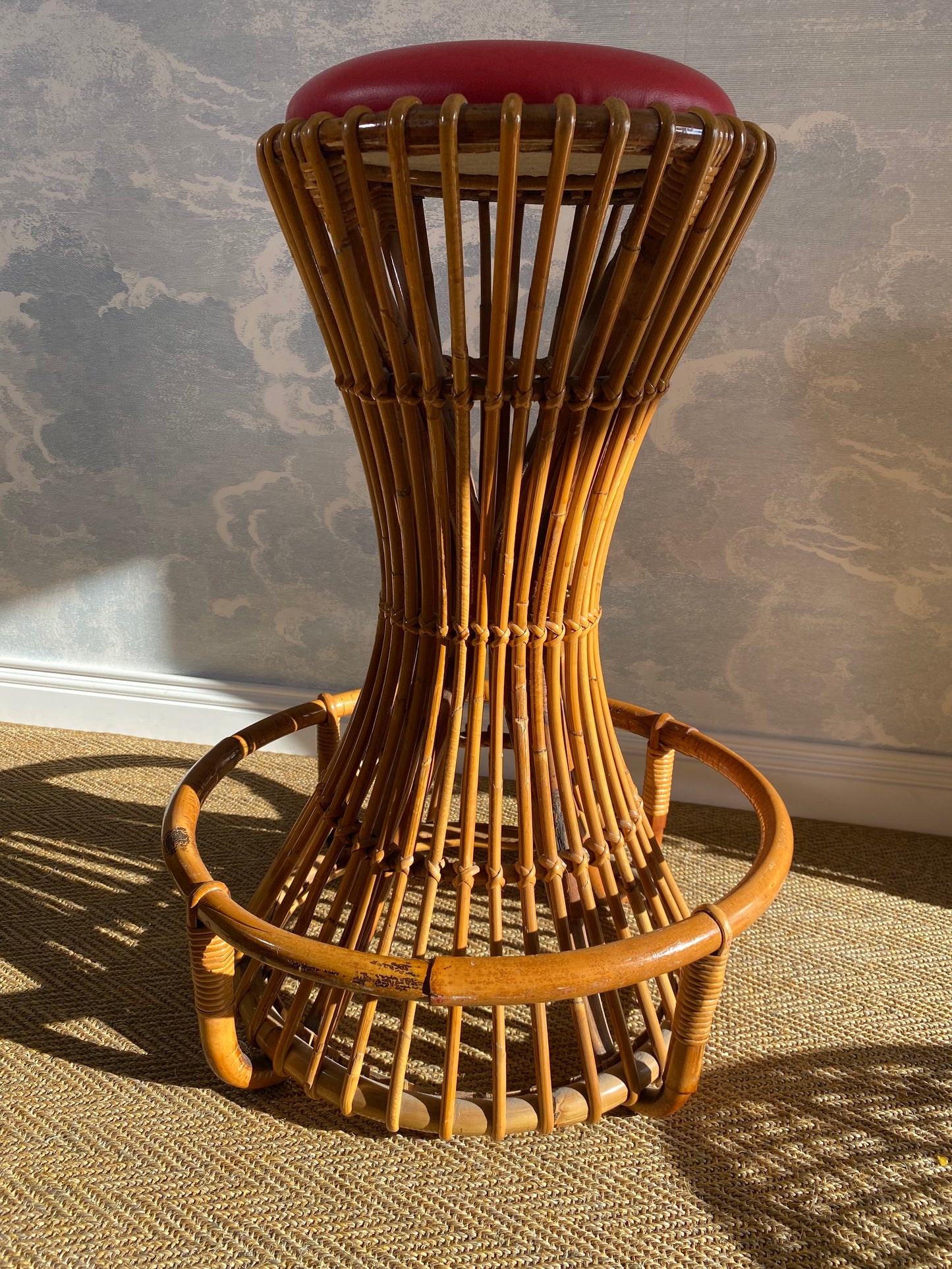 Set of 3 Tito Agnoli for Bonacina Bar Stools Bamboo & Rattan, Italy 1950s