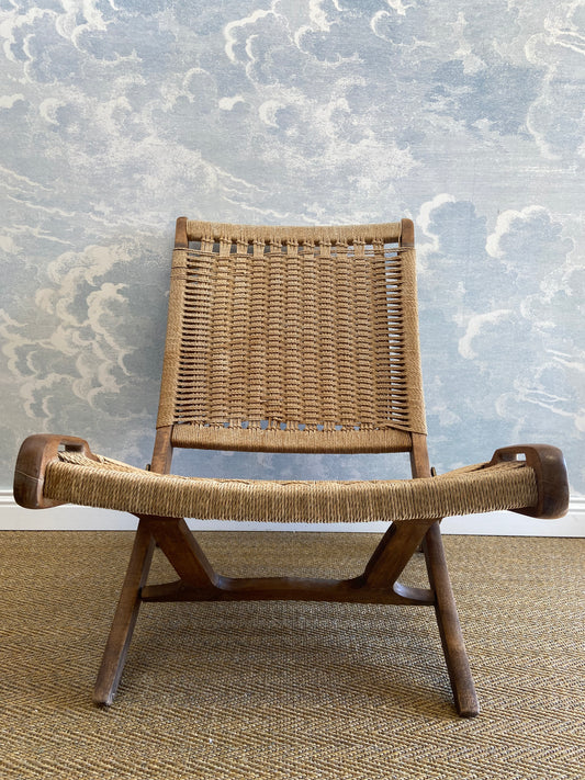 Ebert Wels Folding Chair, UK 1960's, In The Style Of Hans J. Wegner's Rope Chair PP-512