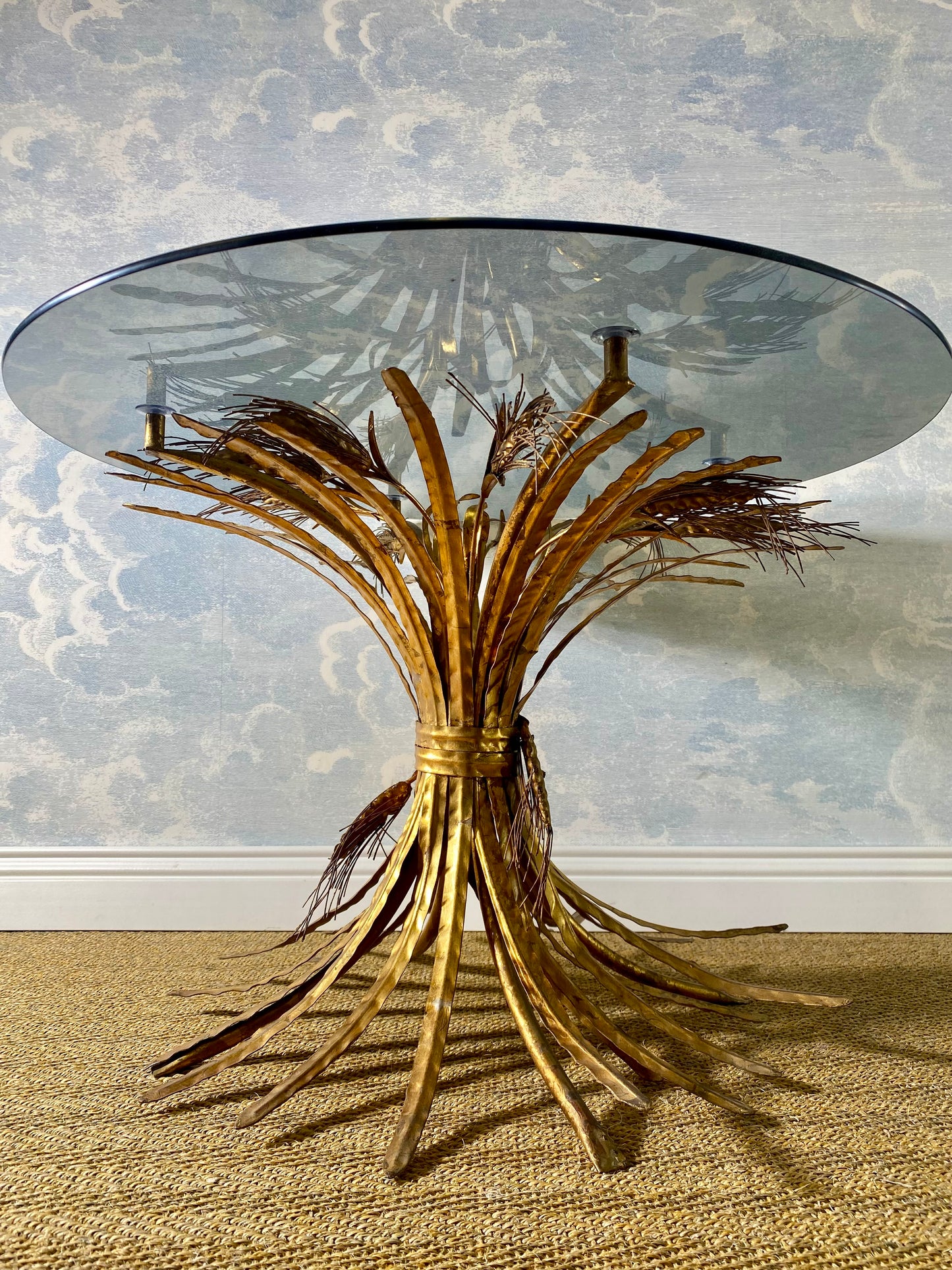 Hollywood Regency Gilt Wheat Sheaf Side Table In The Style Of Robert Goossens