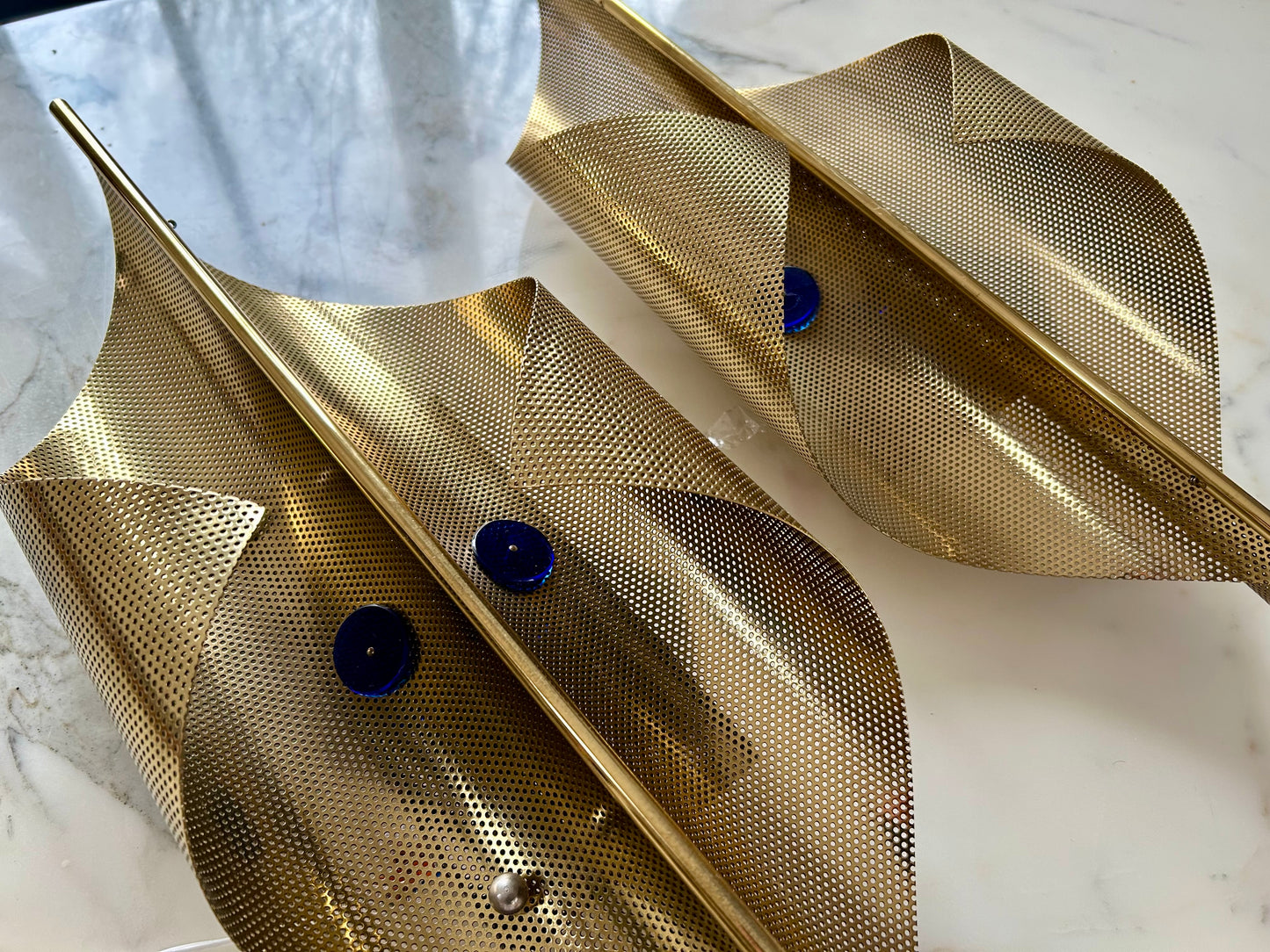 Pair of Perforated Brass Scones by Christoph Palme, Germany, 1980's