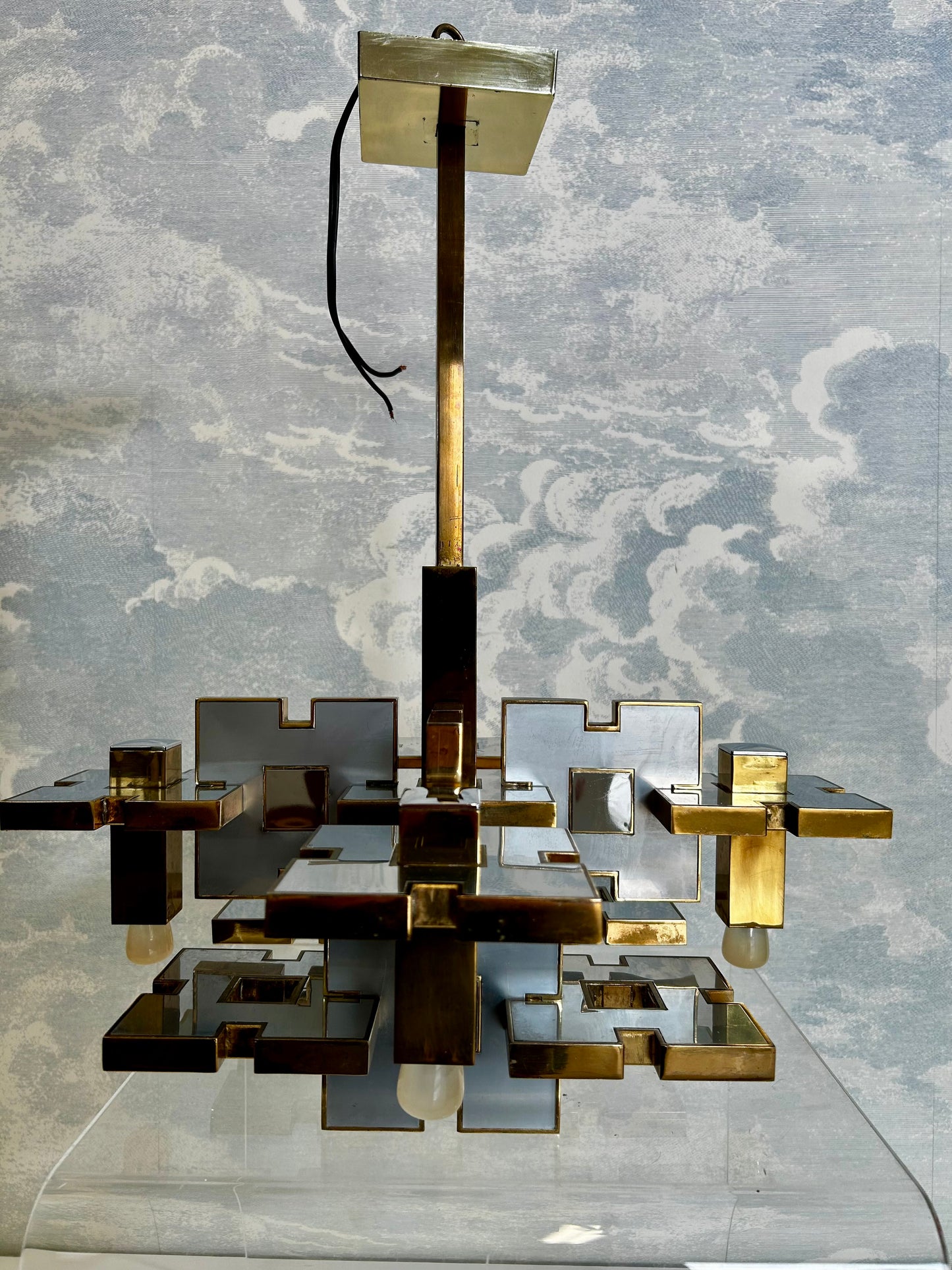 Geometric Chandelier by Gaetano Sciolari, Italy, 1970's, Hollywood Regency