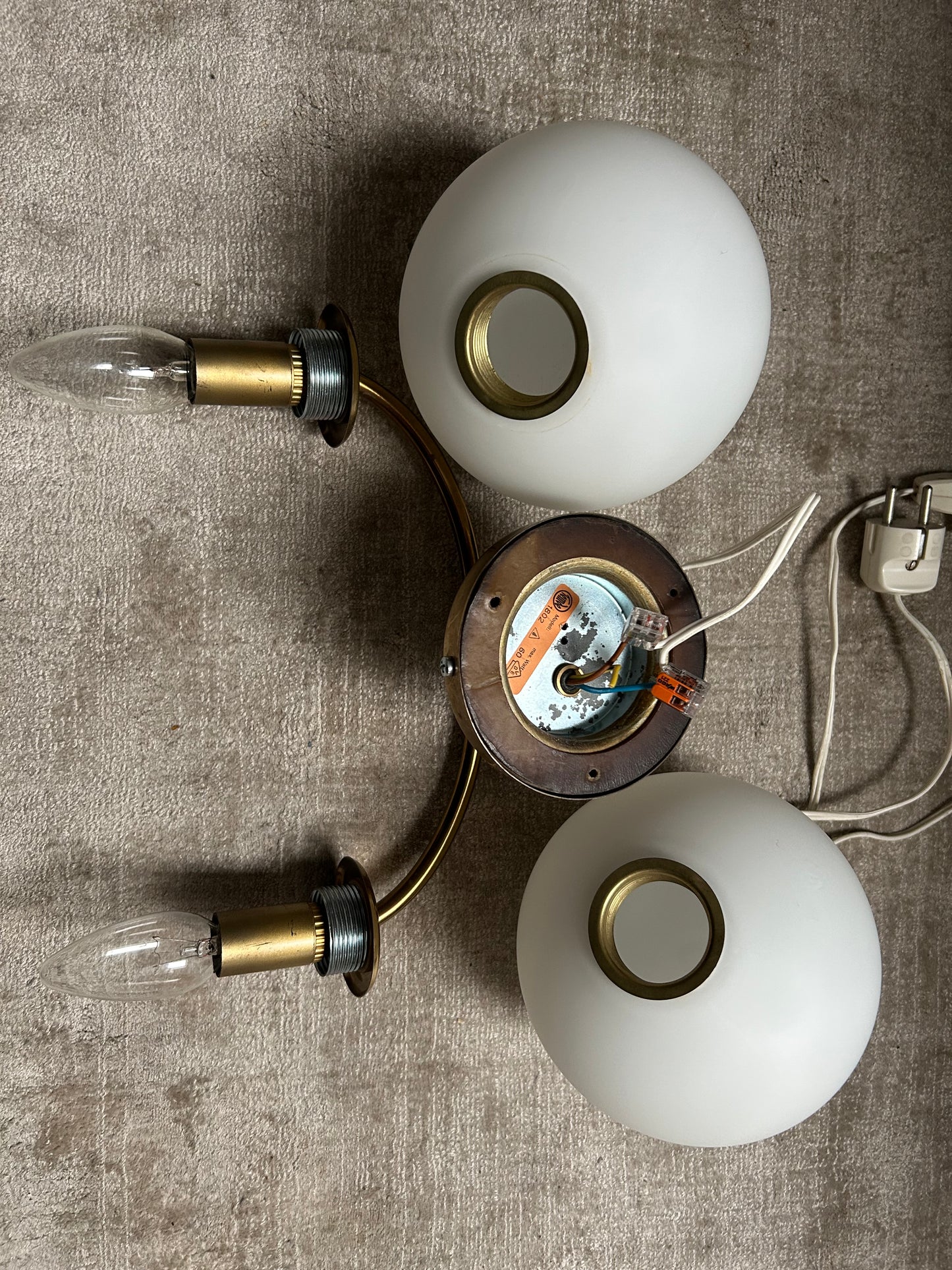 Pair of Wall Lights by Temde, Glass Globes on Brass Frame, Model 1804, Switzerland 1960's