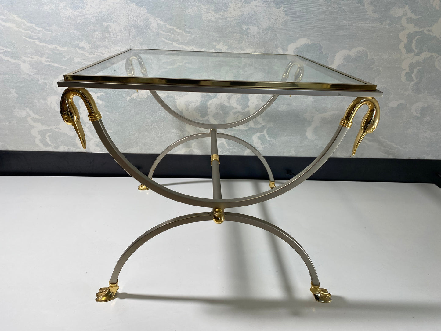 Maison Jansen one of two Neoclassical Curule Side Tables, France, 1970s