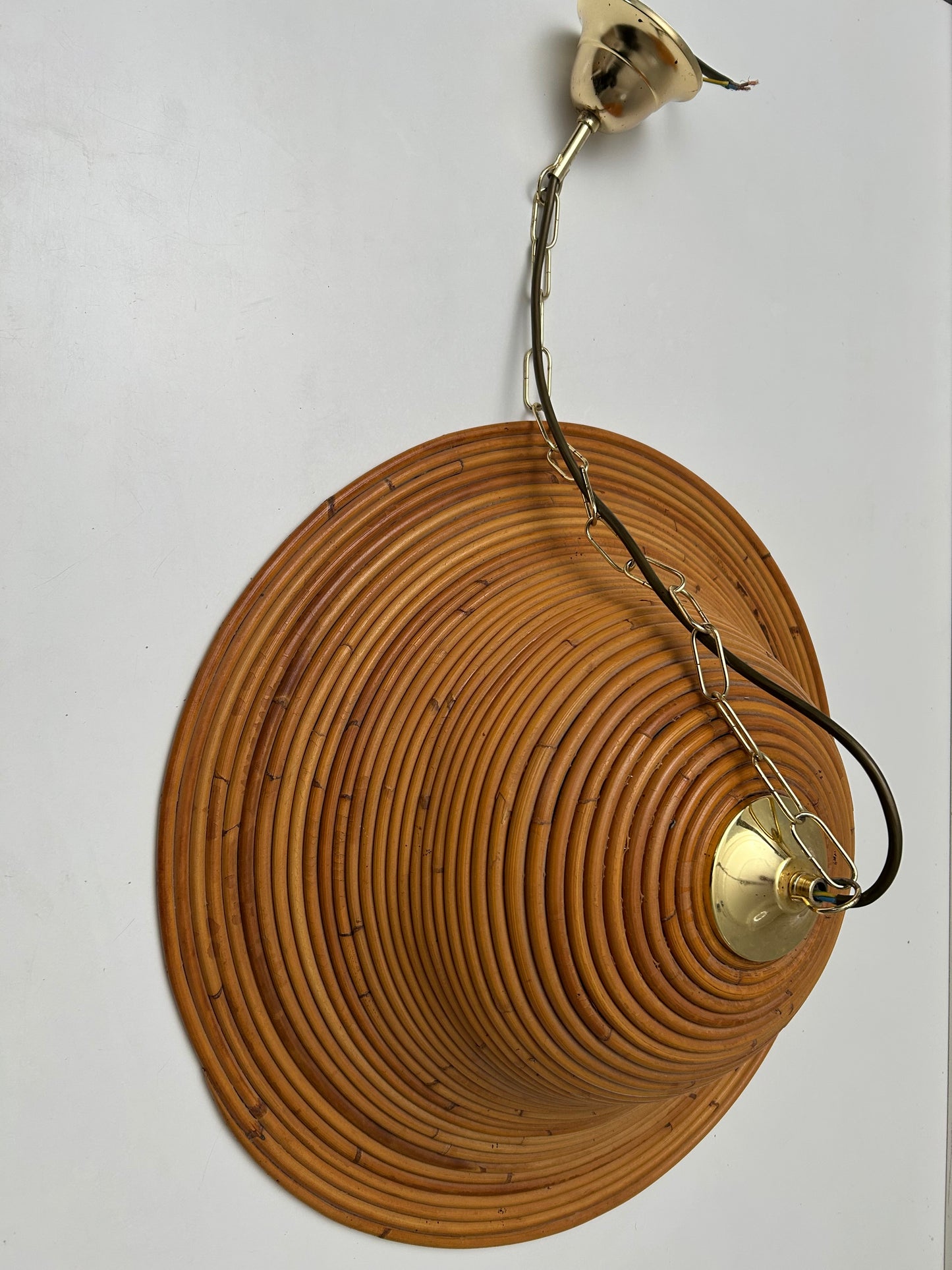 Bell-Shaped Pencil Reed Pendant Light, In The Style of Vivai Del Sud, Italy, 1960s