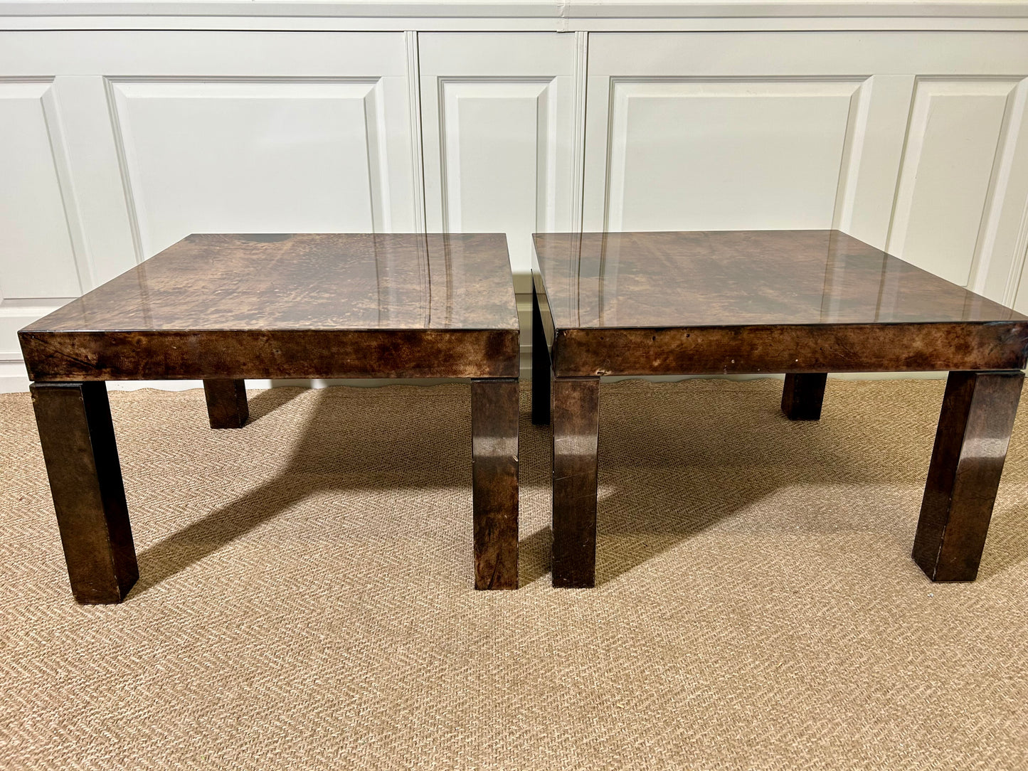 1 of 2 Mid-Century Modern Lounge Tables with Lacquered Goatskin, Aldo Tura, Italy, 1970's