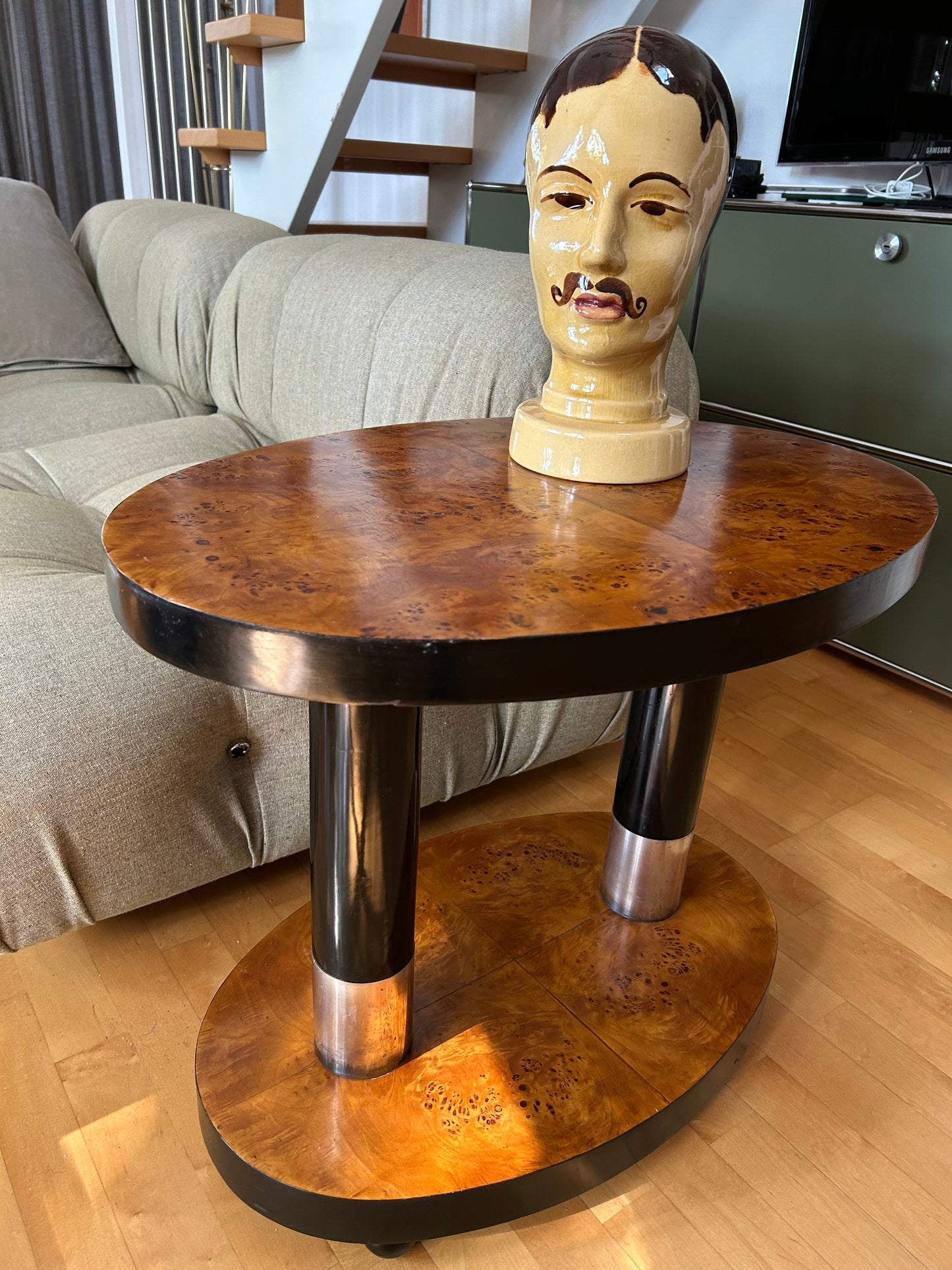 Art Deco Side Table with Walnut Burl Wood Veneer, France, 1930's