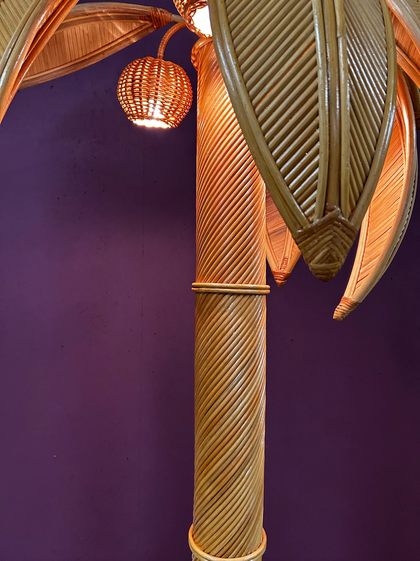 Very Large Bamboo and Rattan Palm Tree Floor Lamp, Mid-Century Modern